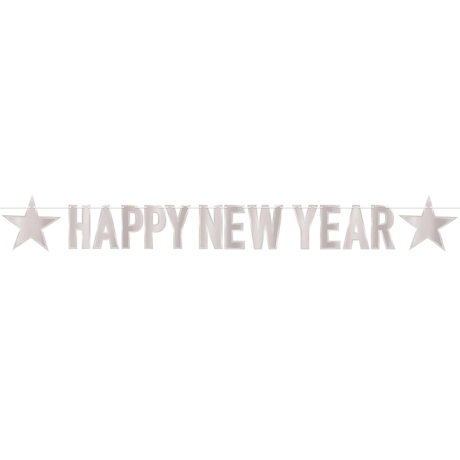 12 Pack Beistle Foil Happy New Year Streamers - Silver Party Decorations for New Year's Eve, Birthday, Wedding & Holiday Celebrations