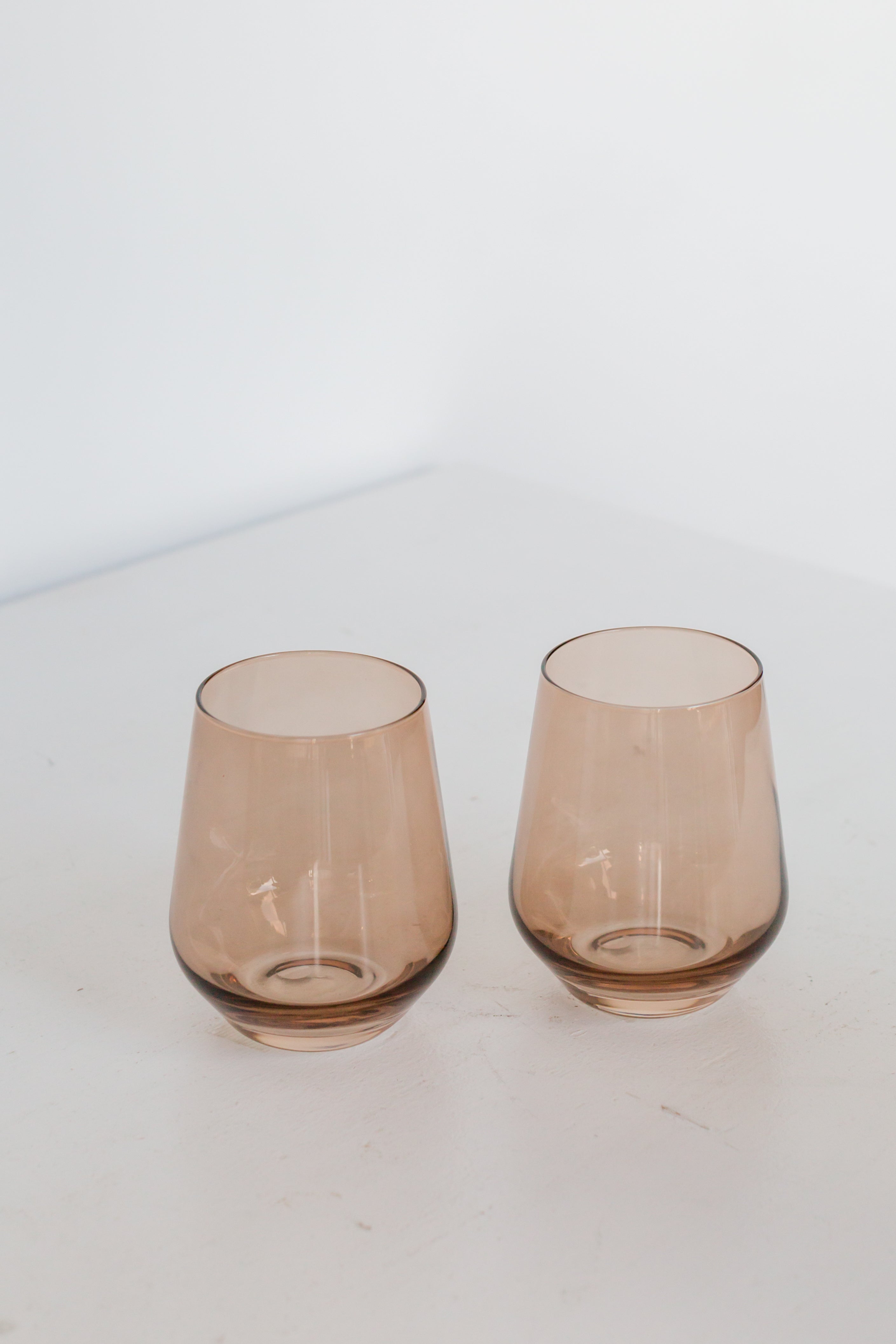 Premium Estelle Colored Wine Glasses Set of 6 - Stemless, Shatter-Resistant, Mocha Mousse (Amber Smoke) - Perfect for Parties, Weddings, and Home Entertaining
