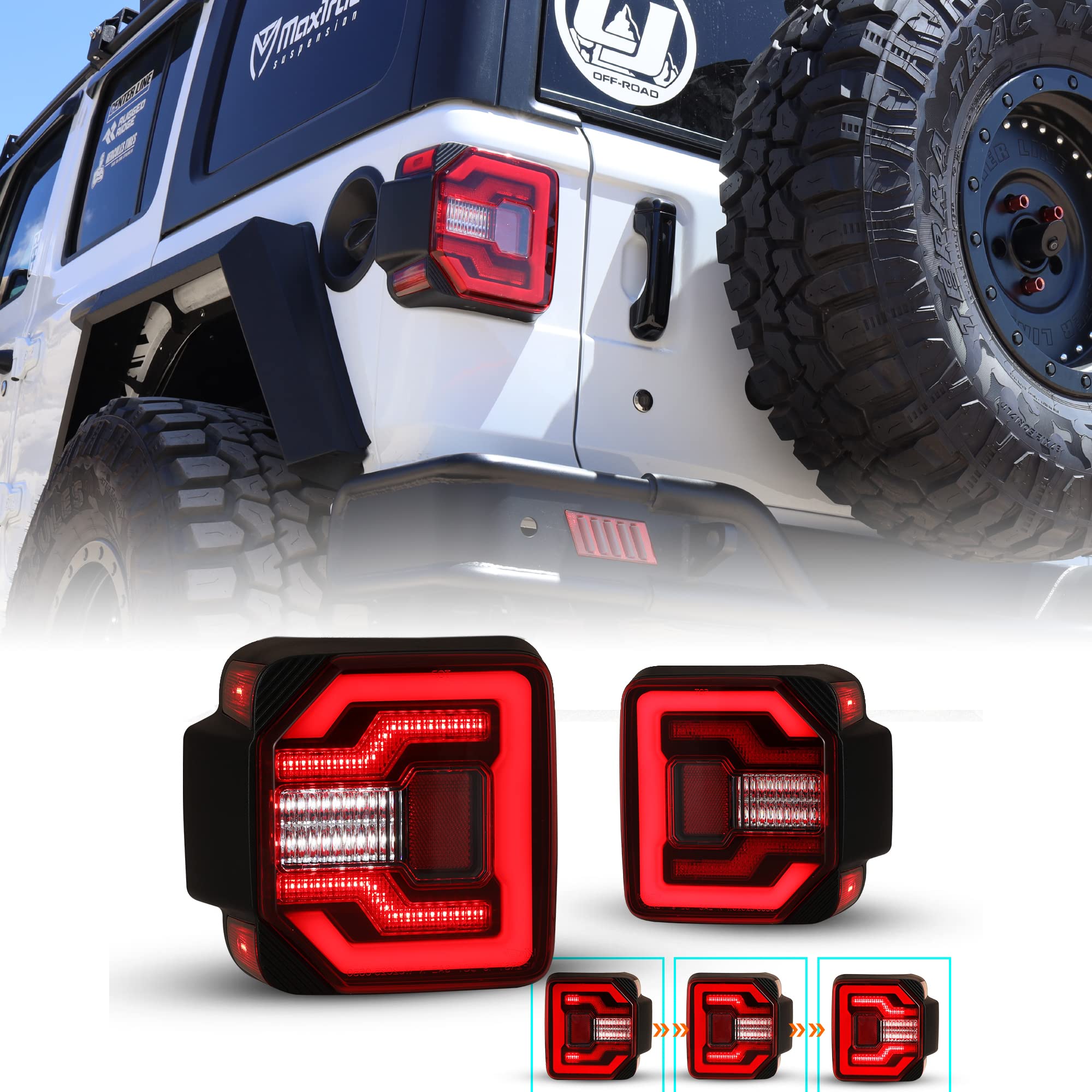 WOLFSTORM LED Tail Lights for 2018-2023 Jeep Wrangler JL/JLU - Red Lens with Dynamic Running Turn Signal Lights | Waterproof & Durable Replacement Taillight Assembly | Perfect for Off-Roading, Night Driving & Custom Upgrades