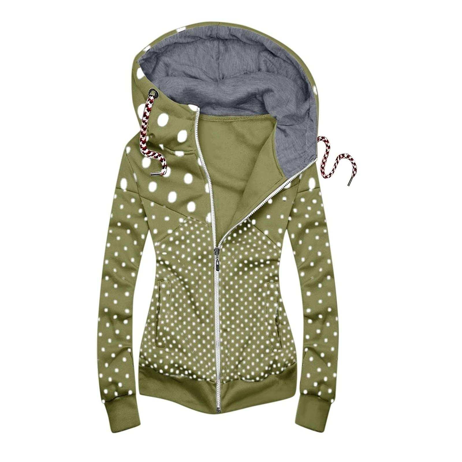 Wirziis Women's Y2K Vintage Graphic Zip Up Hoodie - Slim Fit Casual Drawstring Jacket with Polka Dot Print for Streetwear & Tracksuit Outfits | Perfect for College, Dating & Urban Fashion