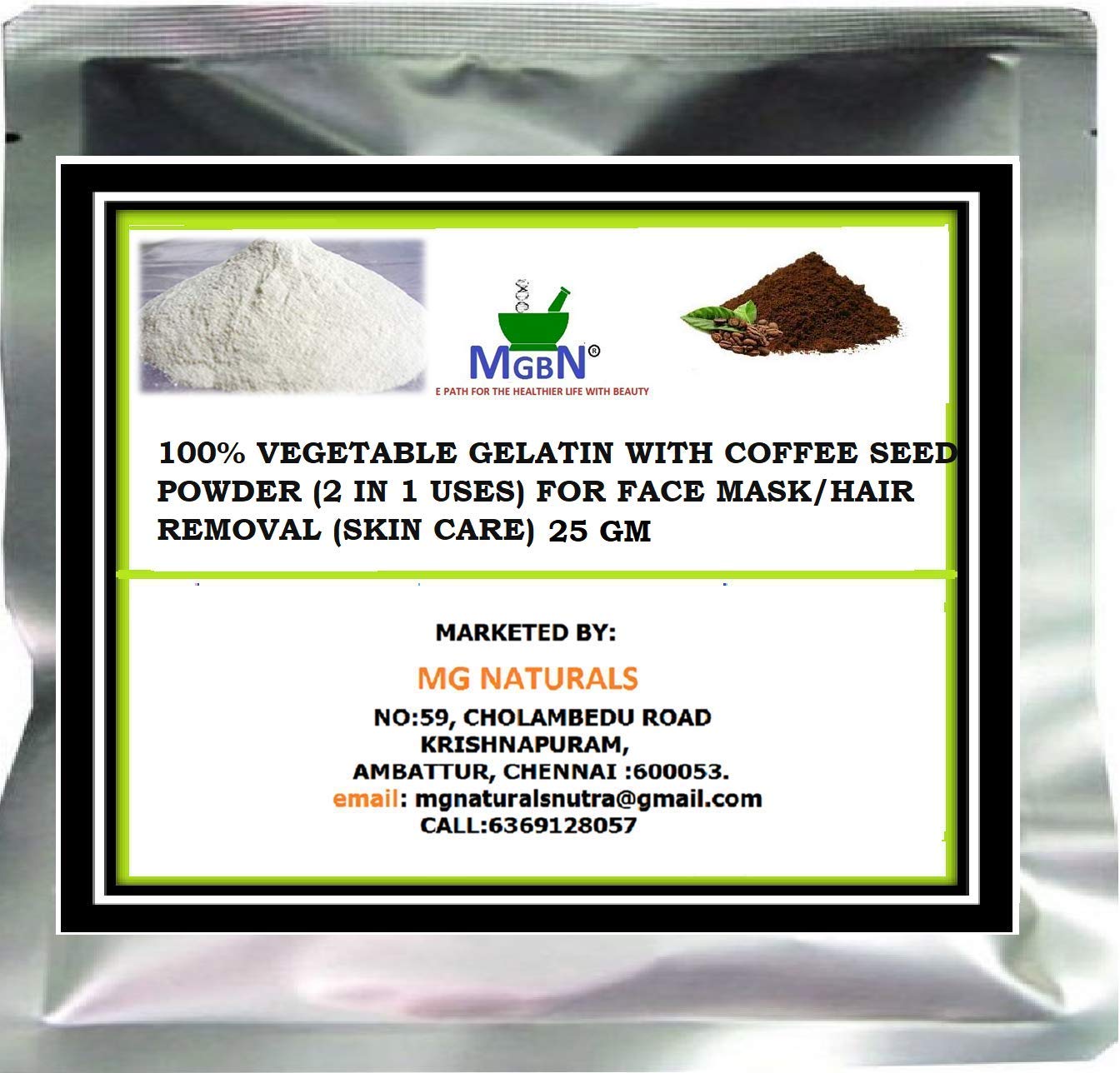 100% Natural Vegetable Gelatin with Coffee Seed Powder - 2-in-1 Face Mask & Hair Removal for Glowing Skin (25g) | DIY Skincare, Spa Treatment, At-Home Beauty Routine
