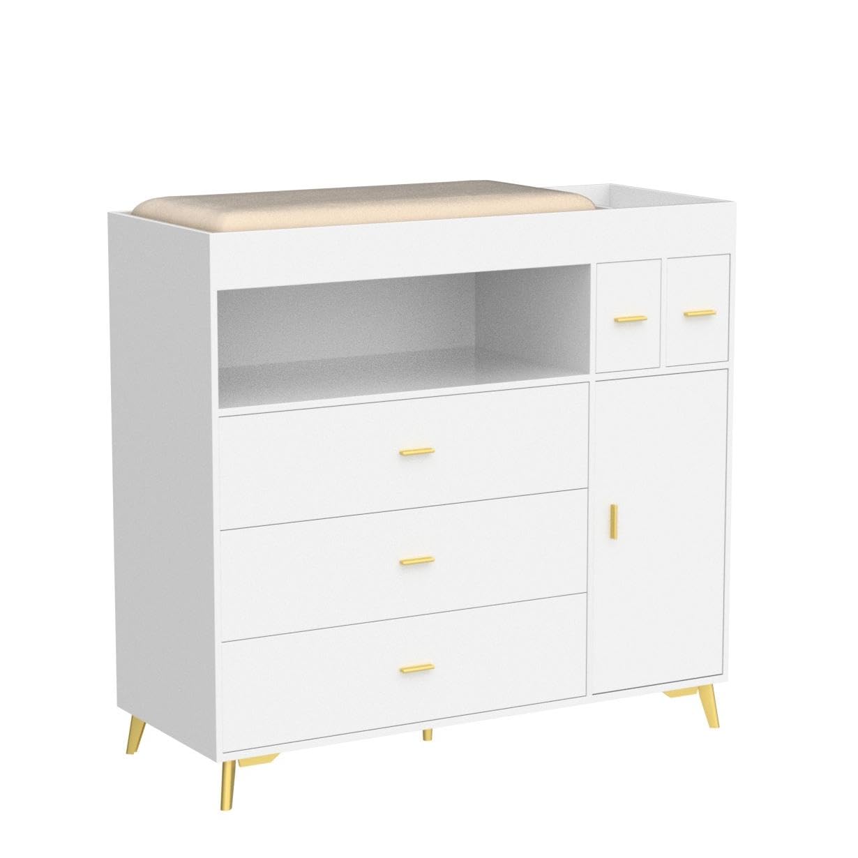 PAKASEPT Baby Changing Table with 5 Drawers & Storage Cabinet - Nursery Dresser for Diaper Changing Station - Perfect for Newborn Care & Toddler Organization