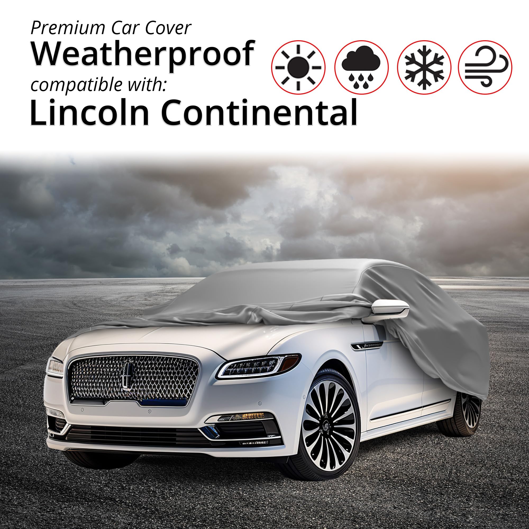 Weatherproof Car Cover for Lincoln Continental 2017-2019 - Outdoor All-Weather Protection with Anti-Theft Cable Lock | Durable Car Accessories for Rain, Snow, Sun & Dust Protection - Perfect for Garage, Driveway & Long-Term Parking