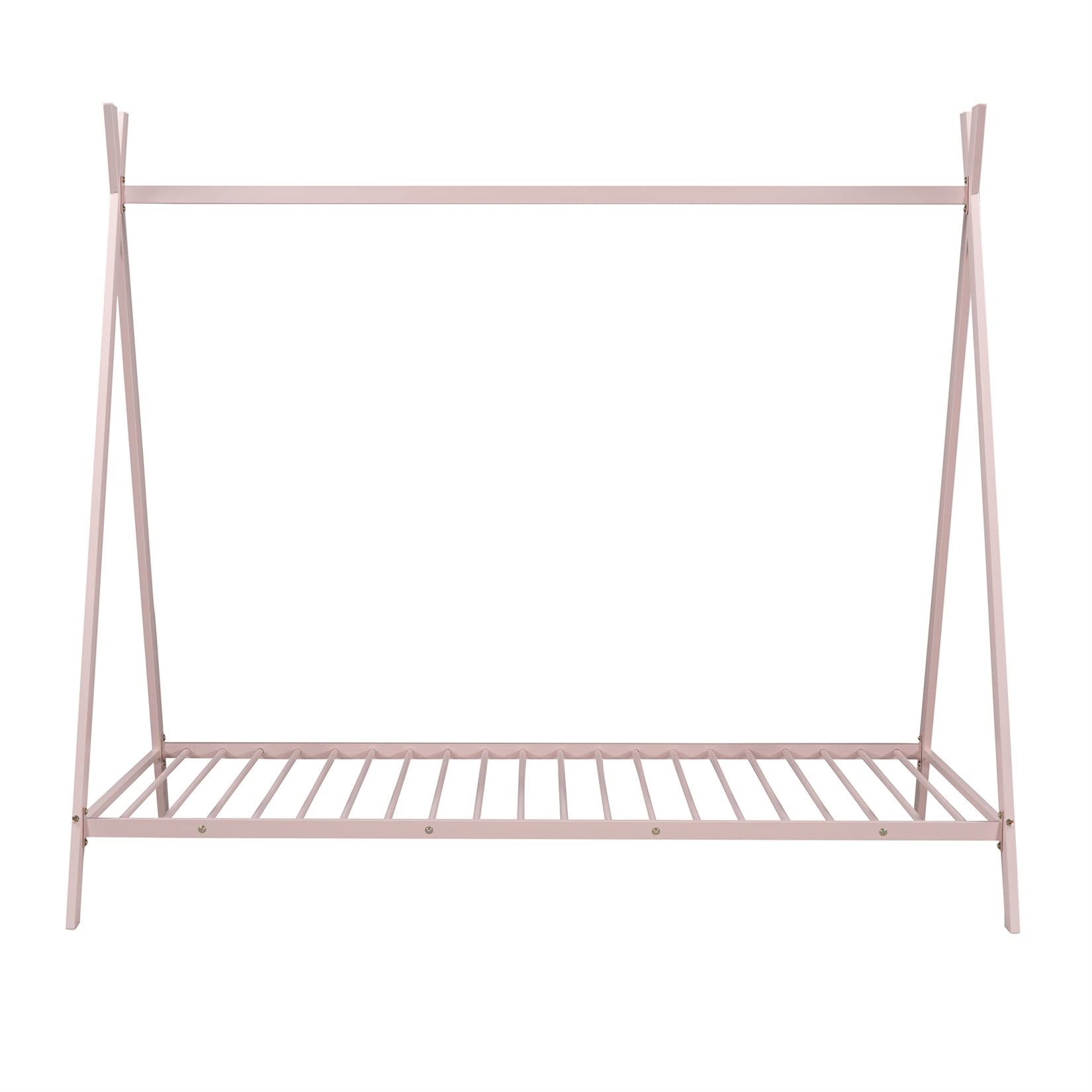 Montessori Twin Teepee Bed Frame - Metal Toddler House Floor Bed for Kids, Boys & Girls (Pink) | Perfect for Playrooms, Bedrooms & Montessori Learning Spaces