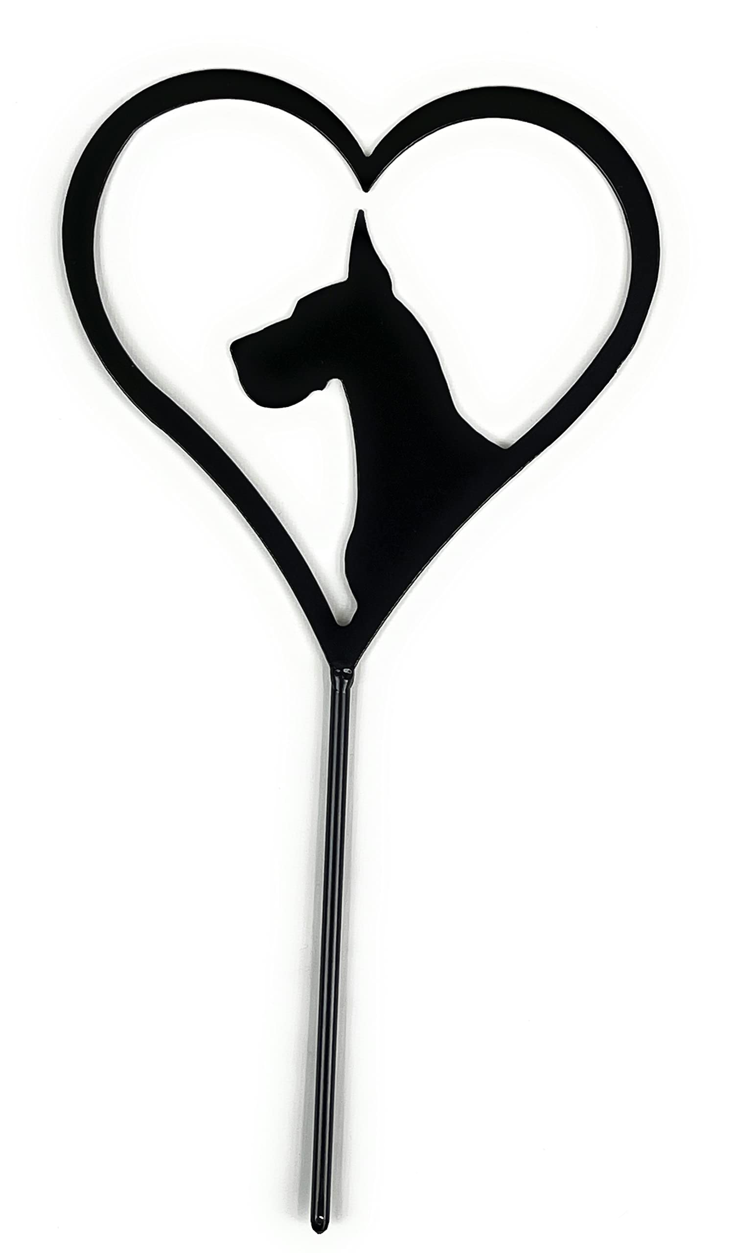 Great Dane Silhouette Metal Art - Heart Shaped Powder Coated Black Yard Stake, Grave Marker, Garden Decoration, Pet Memorial Gift