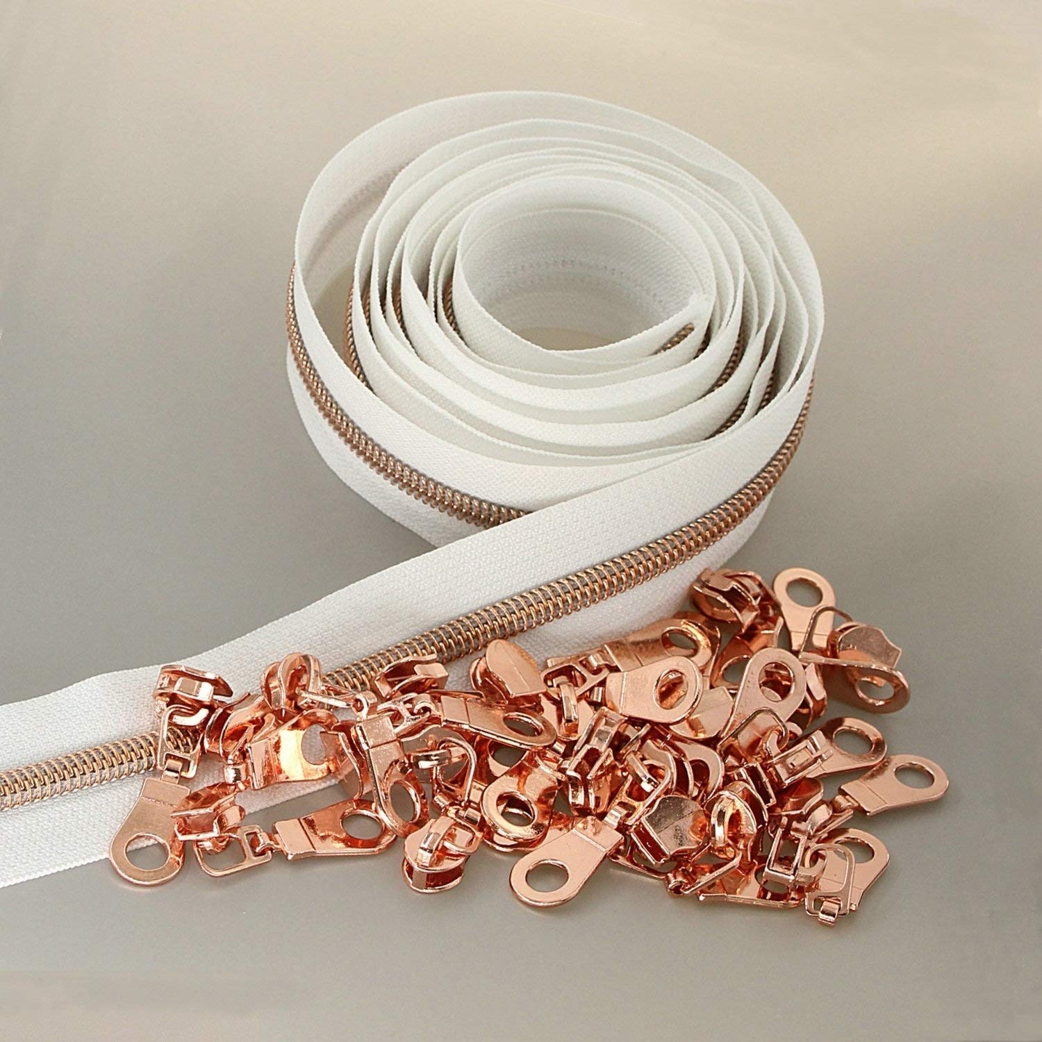 Rose Gold Metallic Nylon Coil Zippers 10 Yards Bulk - DIY Sewing Supplies with 25pcs Sliders for Bags, Clothing & Crafts | Perfect for Tailoring, Handmade Purses & Fashion Accessories