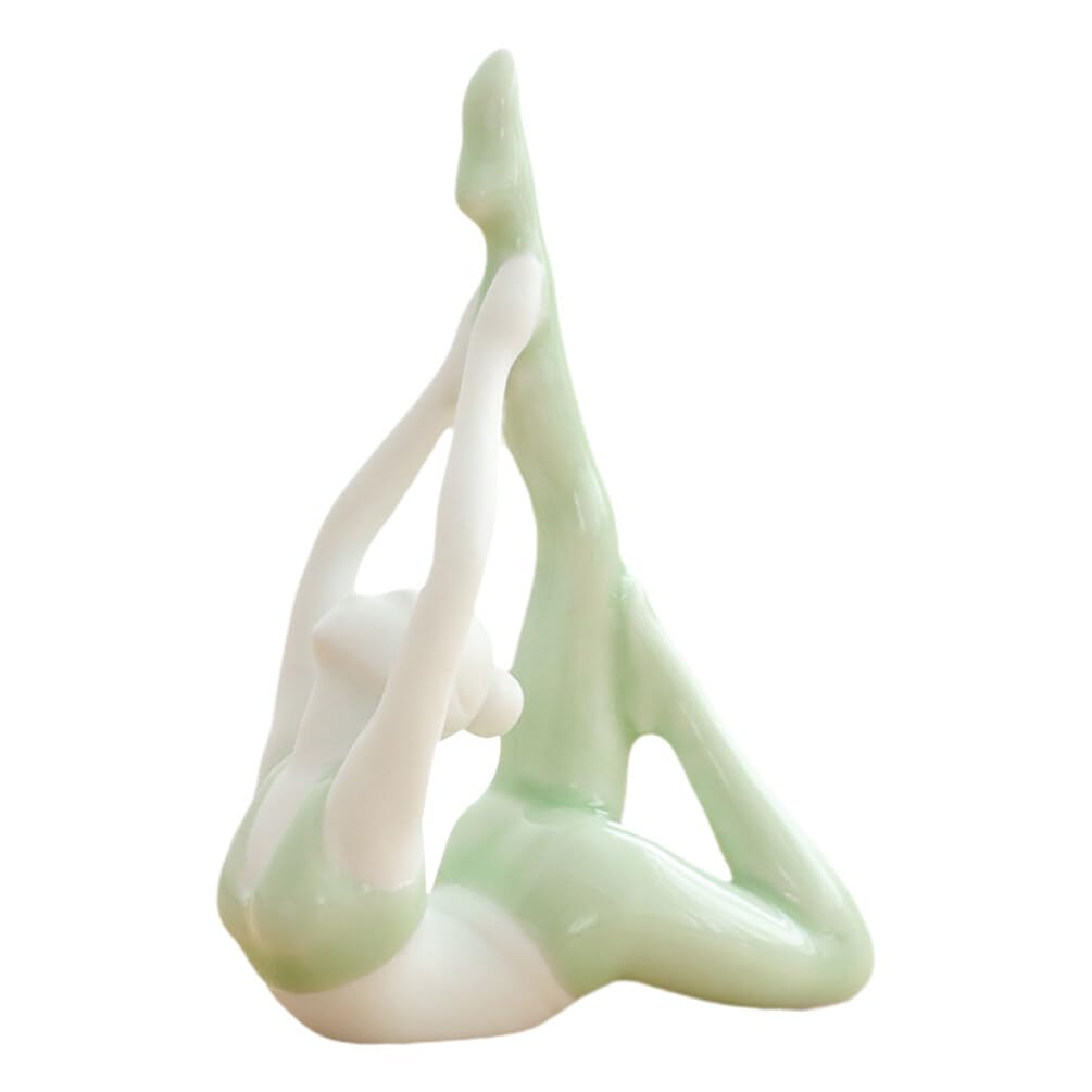 VICASKY Light Green Ceramic Yoga Pose Statue - Meditation & Yoga Figurine Collection, Decorative Girl Sculpture for Desktop, Shelf & Coffee Table - Perfect for Yoga Studios, Home Decor & Mindful Spaces