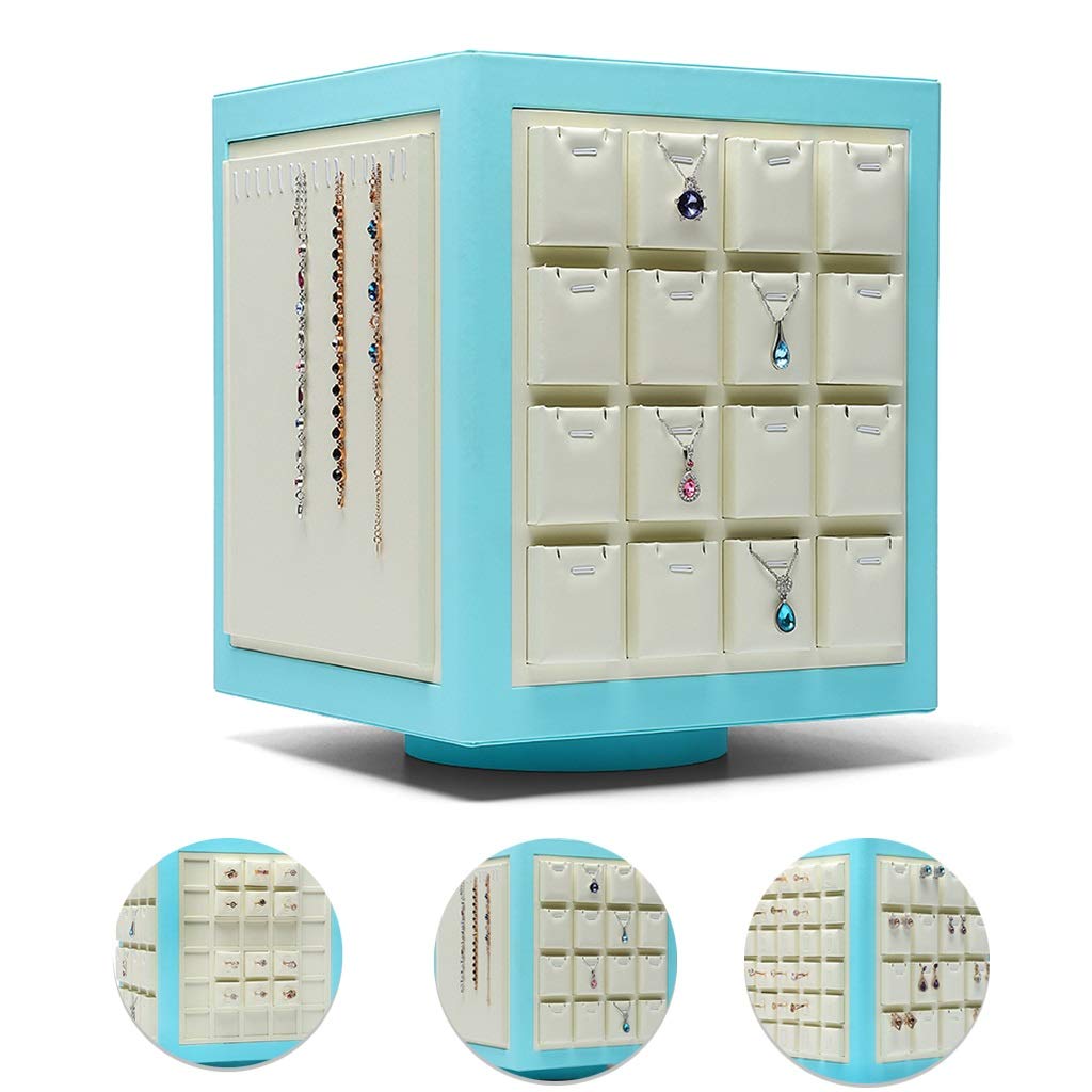 Premium Solid Wood Jewelry Stand - 360° Rotating Display with 16 Ring Slots, 16 Earring Hooks, 15 Pendant Holders & 32 Necklace Storage - Perfect for Boutique, Home Organization & Jewelry Photography (Jewelry Box Included)