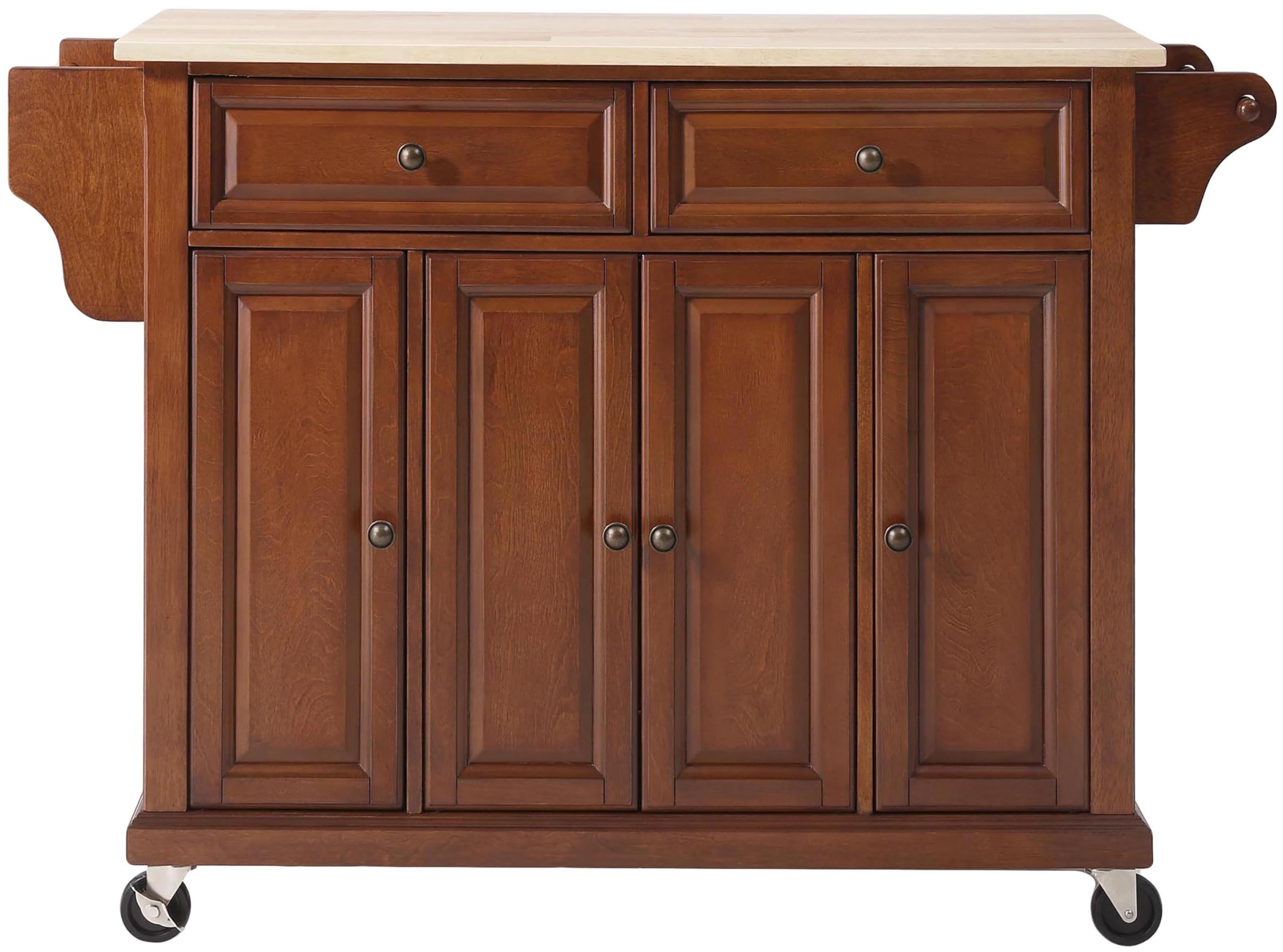 Crosley Full Size Wood Top Rolling Kitchen Island Cart with Storage - Microwave Stand, Spice Rack, Cherry Finish - Perfect for Small Kitchens, Pantry Organization & Extra Counter Space