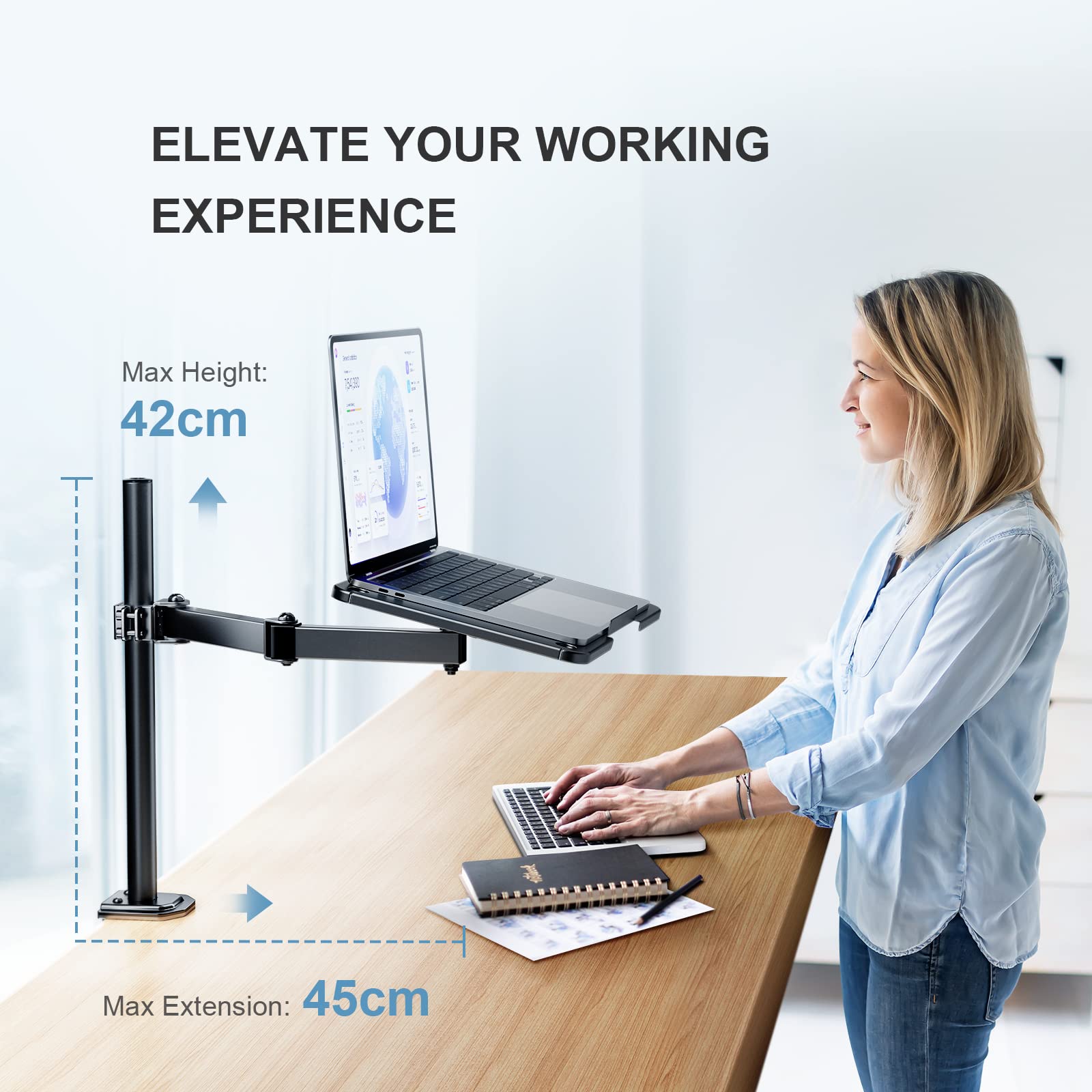 HUANUO Adjustable Laptop Monitor Arm Stand - Ergonomic Desk Mount for 13