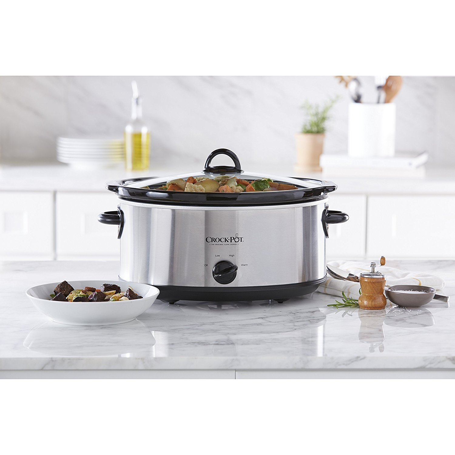 Crock-Pot 7 Quart Oval Manual Slow Cooker - Stainless Steel Slow Cooker (SCV700-S-BR) - Large Family Size Slow Cooker for Soups, Stews & Meals - Perfect for Entertaining, Potlucks & Holiday Cooking