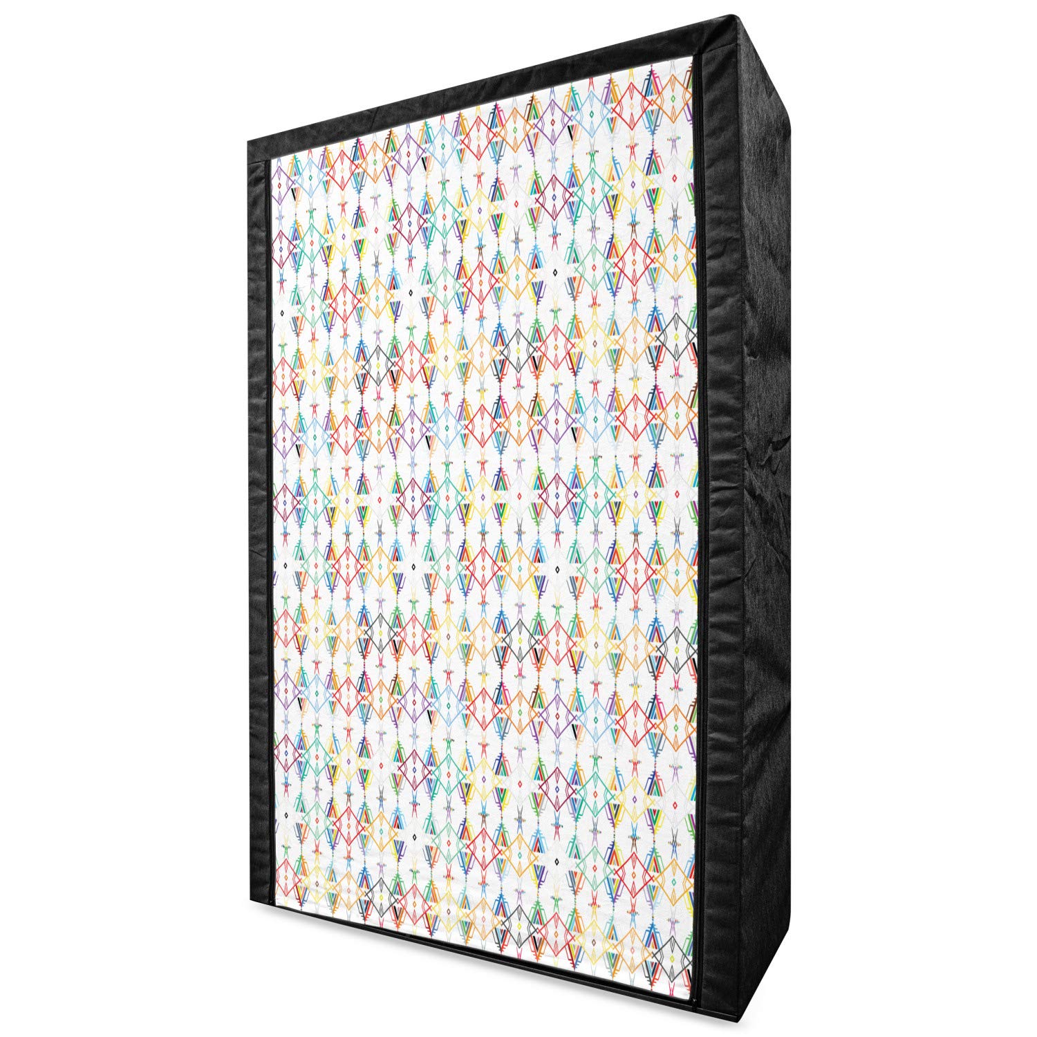 Ambesonne Colorful Portable Fabric Wardrobe - Inca Mayan Cultural Design, 42.5 Inch Closet Organizer with Shelves for Bedroom Storage | Multicolor Home Decor for Dorm, Apartment & Travel Use