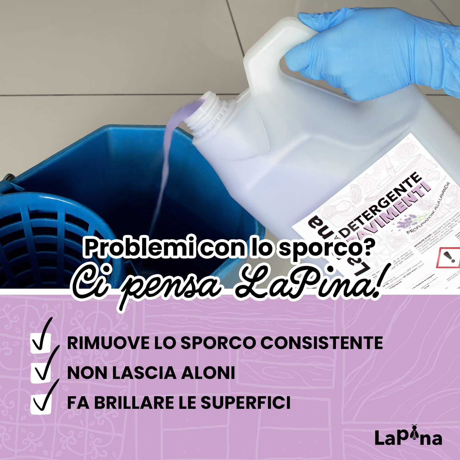 LaPina Lavender Scented Floor Cleaner - Gentle & Effective Hardwood & Tile Floor Cleaner - Safe for Pets & Kids - Ideal for Home, Office & Commercial Use