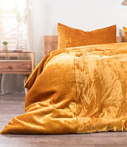 Luxury Crushed Velvet Duvet Cover Set - 3 Piece Boho Chic Bedding Comforter Cover, Soft & Cozy Velvet Bedding for King Size Bed (90
