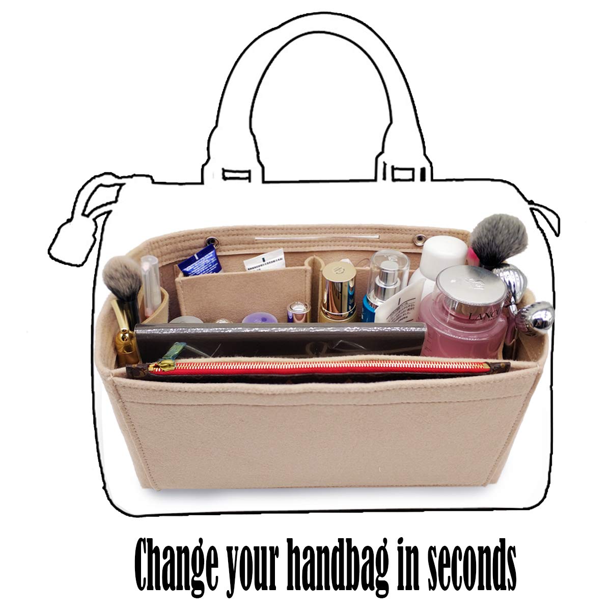 LEXSION Felt Purse Organizer Insert - Multi Pocket Handbag Organizer with 8 Compartments | Perfect for Tote Bags, Crossbody Bags & Travel Accessories Organization