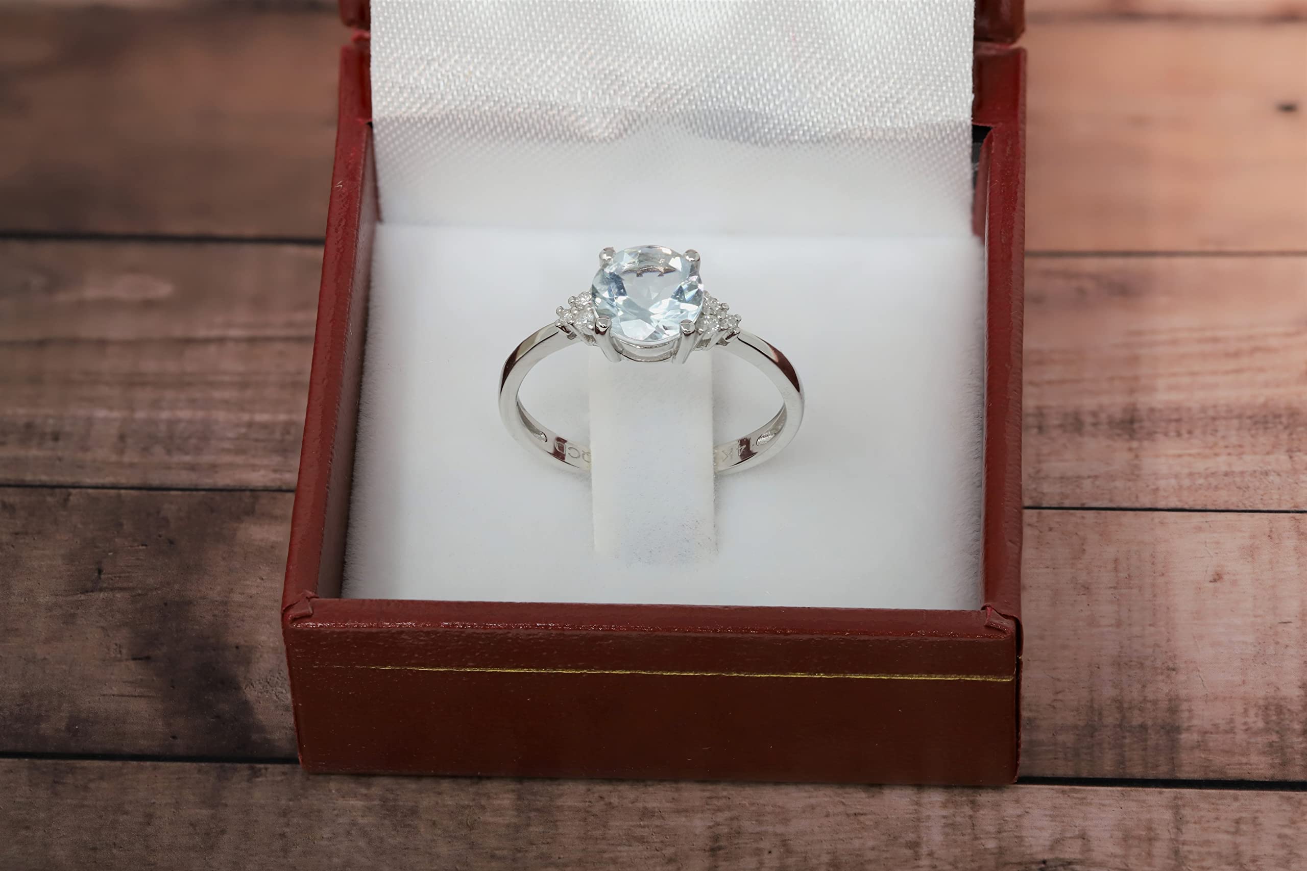 14K White Gold Genuine Aquamarine 7mm Round Diamond Engagement Ring - Perfect for Proposals, Anniversaries & Special Occasions