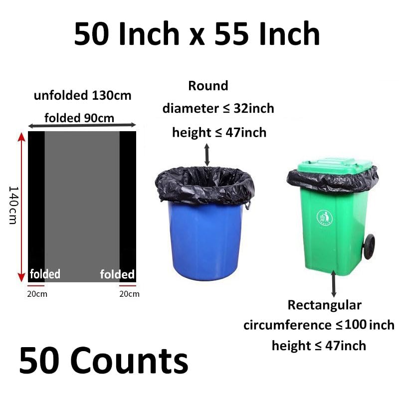 65 Gallon Heavy Duty Trash Bags (50 Count) - 1.8 Mil Thick Extra Large 50