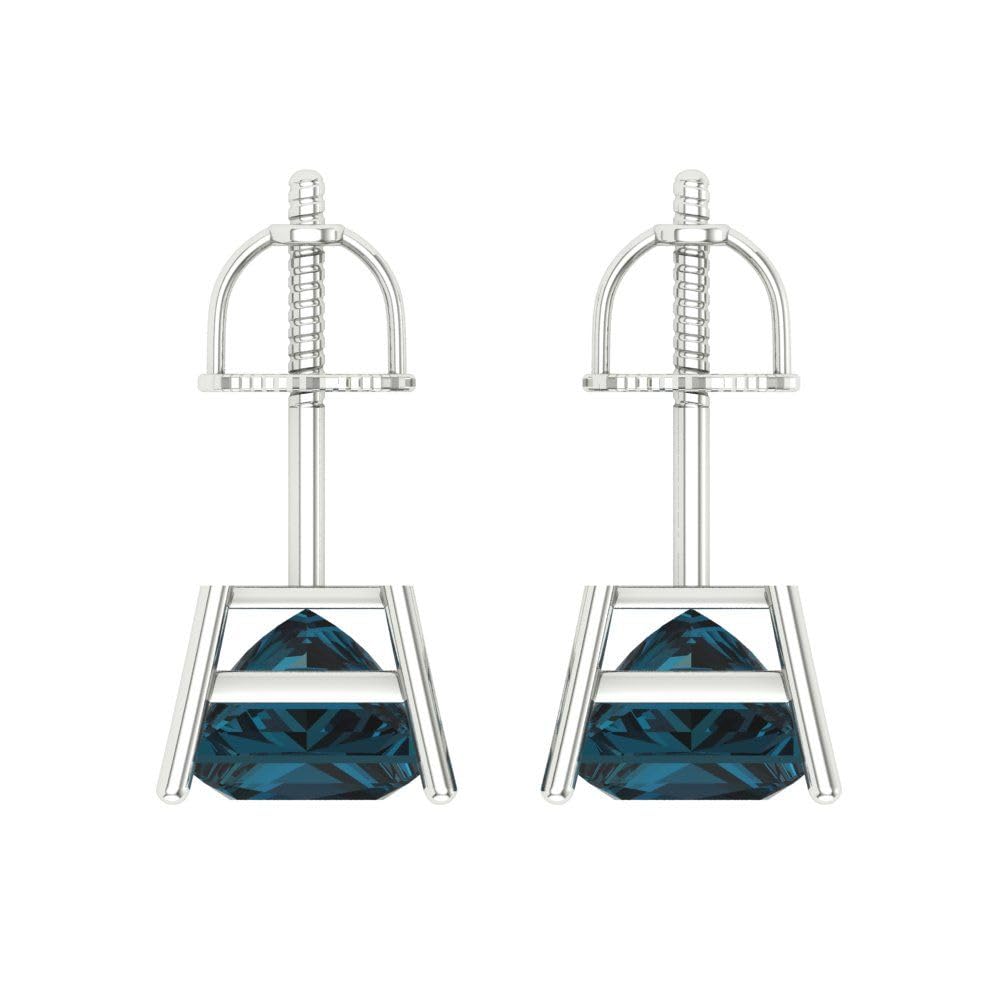 3.0 Carat Princess Cut Natural London Blue Topaz Stud Earrings in 14K White Gold - VVS1 Clarity, Screw Back Design - Perfect for Weddings, Anniversaries & Special Occasions