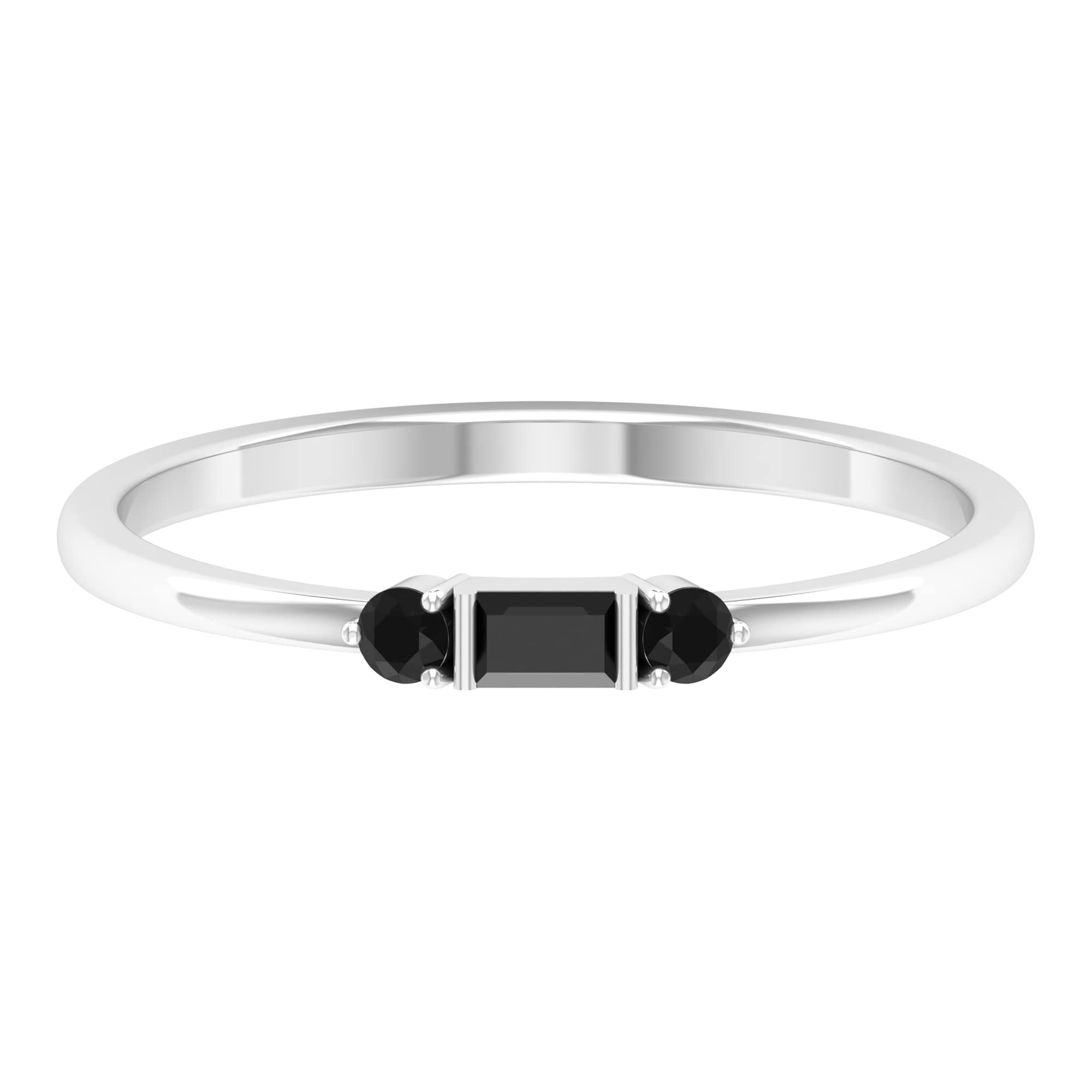 14K Solid Gold Black Onyx Three Stone Ring - Minimalist Baguette & Round Cut Stackable Ring for Women | Elegant Jewelry for Weddings, Parties & Everyday Wear