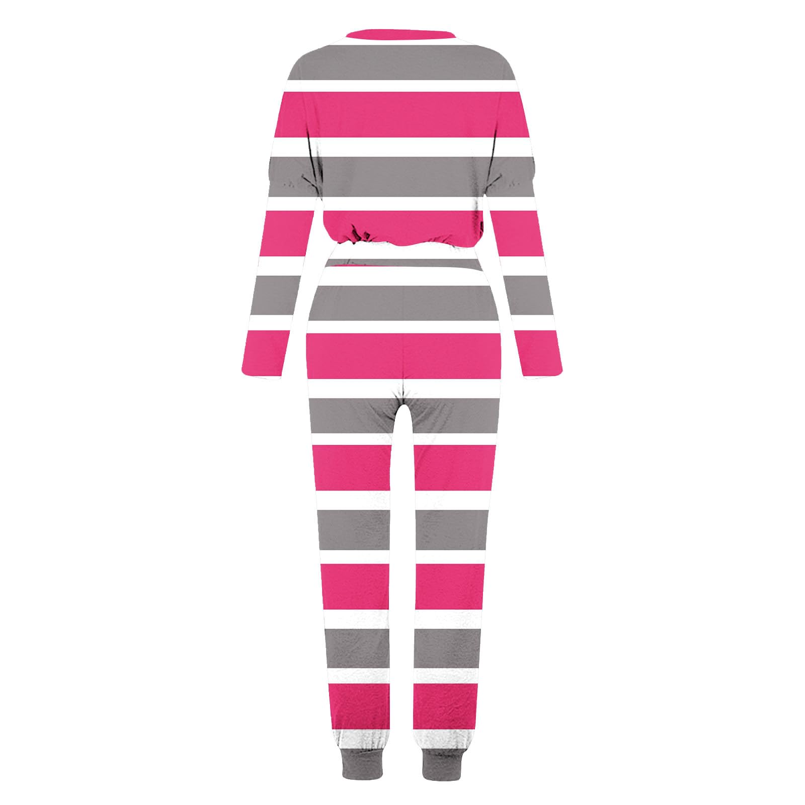 Women's 2-Piece Lounge Set - Striped Patchwork Long Sleeve Tracksuit with Adjustable Waist | Comfortable Outfit for Home, Yoga, Travel & Casual Wear