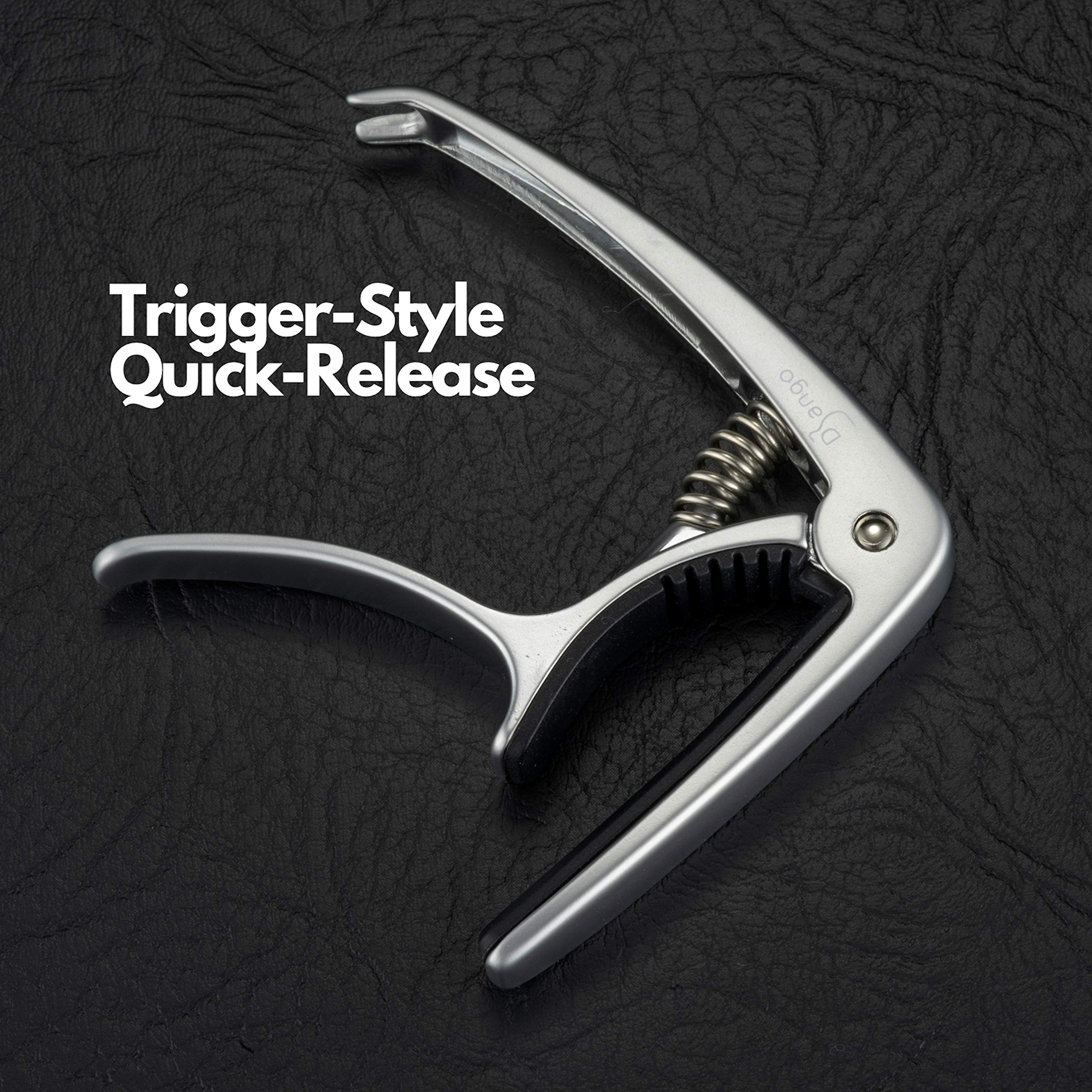 Django Guitar Capo by Pick Geek - Premium Silver Quick-Release Capo for Acoustic, Electric, Ukulele & Classical Guitars | Includes Peg Puller & Extra Padding for Neck Protection | Perfect for Live Performances, Studio Recording & Practice Sessions
