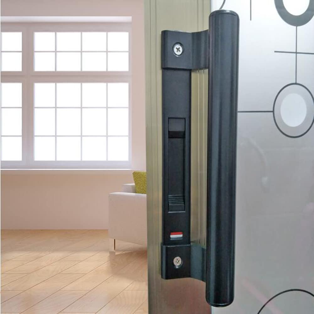 KAFENDA 8 Inch Black Aluminum Alloy Sliding Door Handle - Modern Cabinet & Balcony Glass Door Pull for Bathroom, Garden, Warehouse - Durable Metal Hardware for Smooth Operation