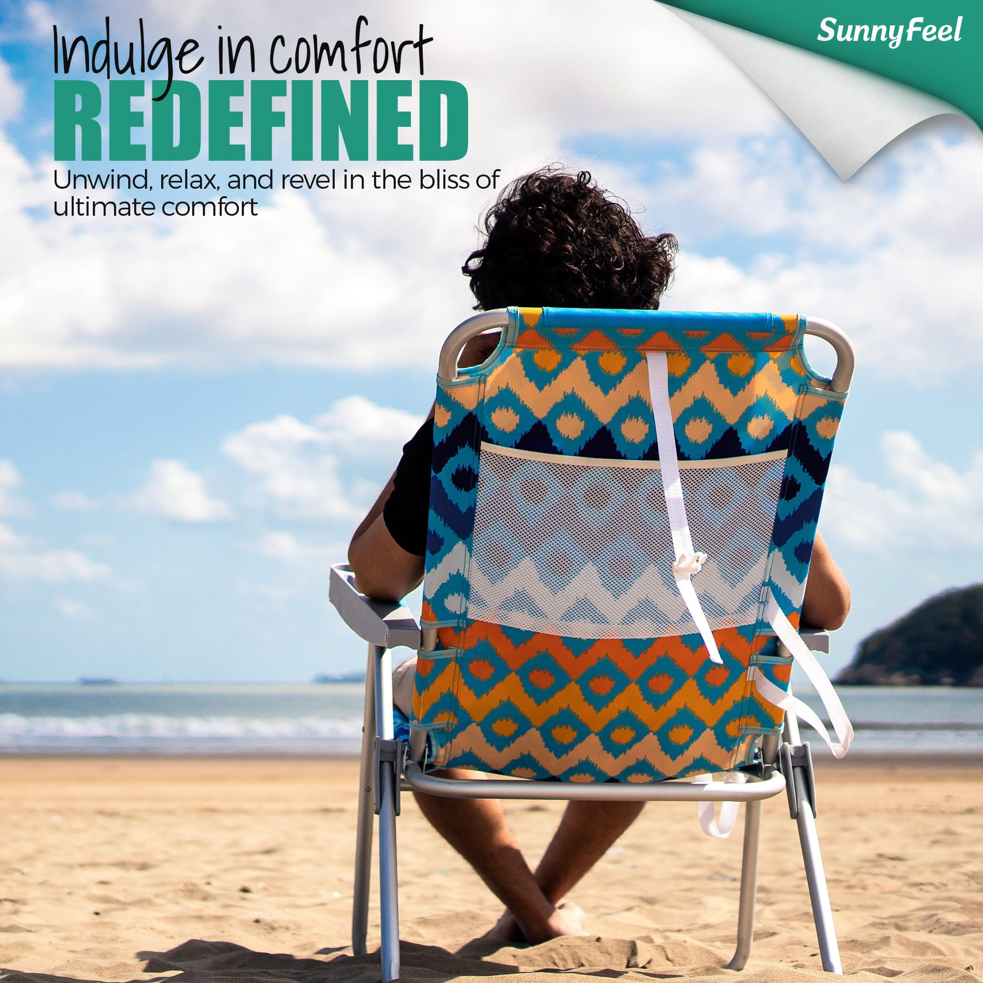 **SUNNYFEEL Oversized Heavy Duty Folding Beach Chair for Adults - 500 lbs Capacity, Lightweight & Portable (17