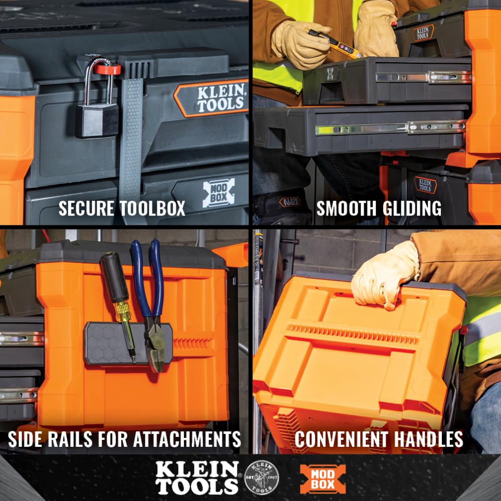 Klein Tools 54823MB MODbox 3-Drawer Heavy-Duty Tool Box Organizer | Stackable Storage Module with 50-Pound Capacity | Perfect for Garage, Workshop & Job Site Organization