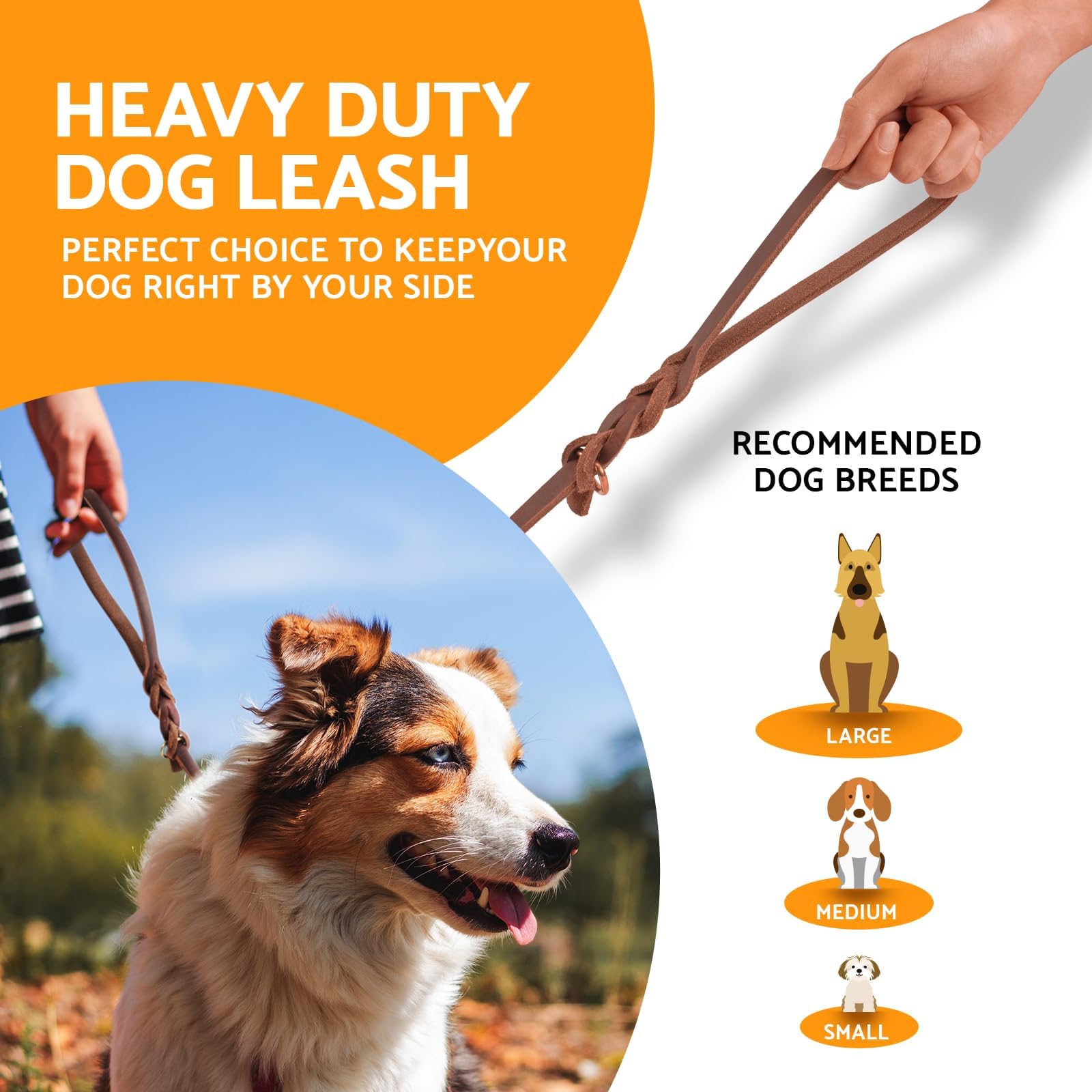 Premium 6ft Genuine Leather Braided Dog Leash - Heavy Duty 1/2 Inch Width for Training - Soft & Comfortable for Small Dogs (Brown) - Perfect for Walks, Hiking & Outdoor Adventures