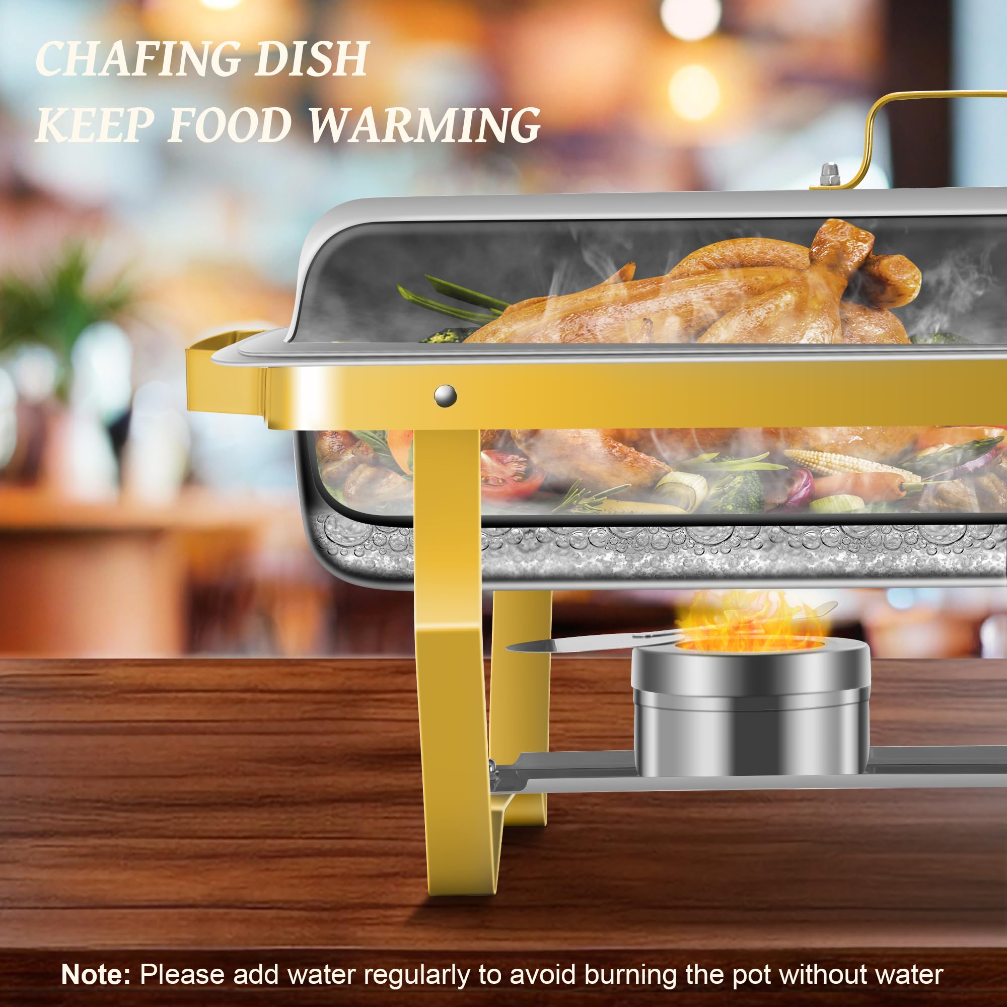 Premium 9.5QT Stainless Steel Chafing Dish Set (4-Pack) - Gold Rectangular Buffet Serving Trays with Heating & Cooling Function - Perfect for Banquets, Weddings, Catering, Parties & Events
