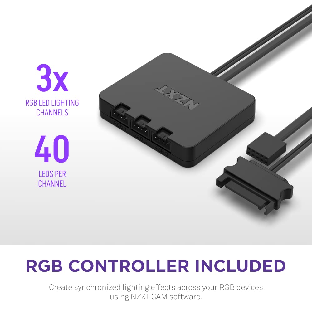NZXT F140 RGB Duo Twin Pack - 2 x 140mm Dual-Sided RGB PC Cooling Fans with PWM & RGB Controller - 20 Addressable LEDs, Fluid Dynamic Bearing - High Airflow & Static Pressure for Gaming PC, Case Cooling - White (Perfect for PC Builds, Case Mods & RGB Lighting Setups)