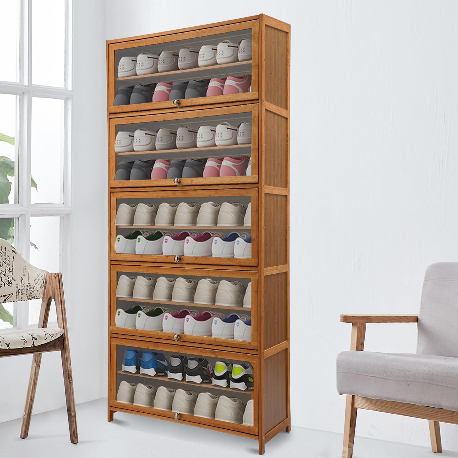 11-Tier Bamboo Shoe Cabinet Organizer - Freestanding Shoe Rack with Adjustable Shelves for Entryway, Hallway, Closet (31.5