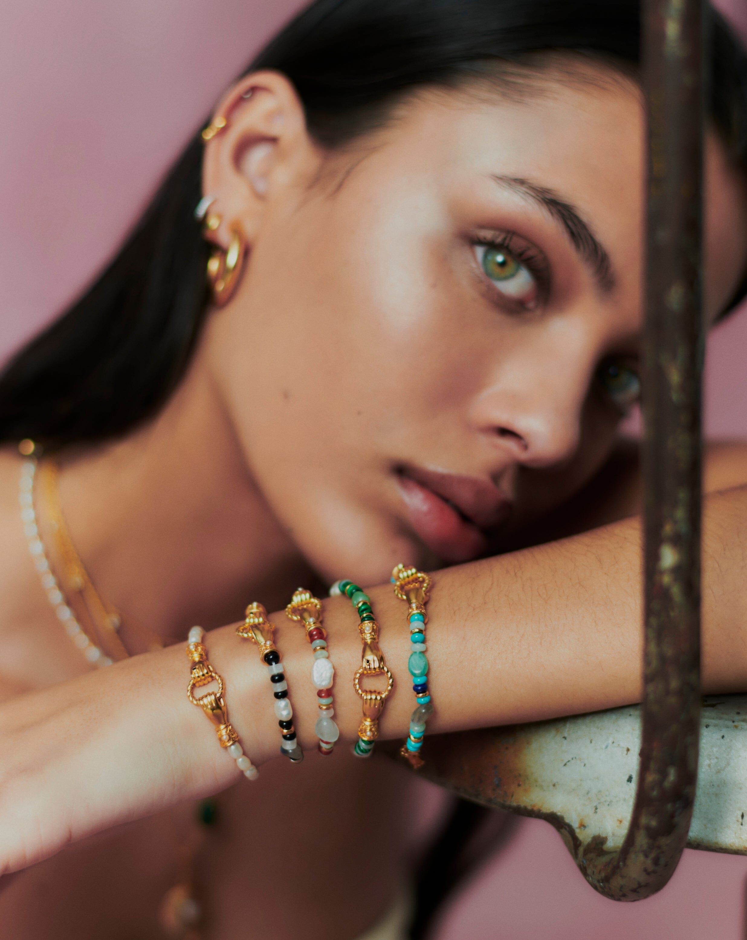 Harris Reed In Good Hands Beaded Gemstone Bracelet - 18k Gold Plated Multi Gemstone & Pearl Jewelry for Women | Elegant Gift for Birthday, Anniversary & Special Occasions