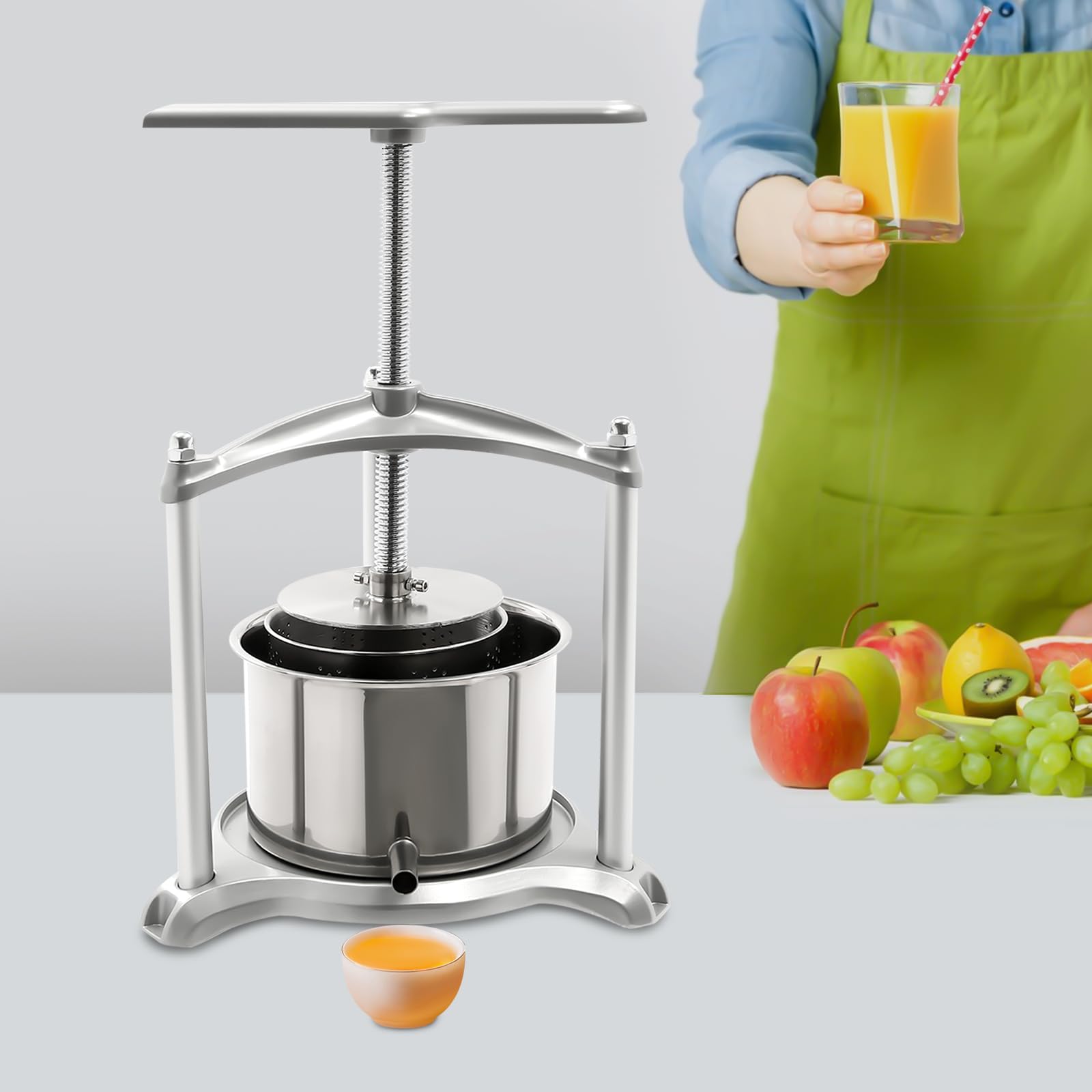 Premium Dual Stainless Steel Fruit Wine Press & Cheese Press Kit - 0.7Gal Manual Juice Maker for Apples, Pears, Grapes & Honey - Perfect for Home Brewing, Cider Making & Artisan Cheese Production