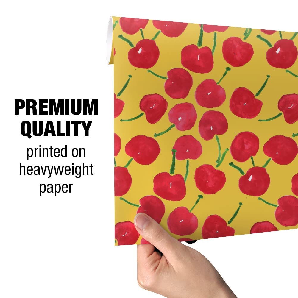 Cheery Cherries Gift Wrap Paper Rolls - Festive Holiday Wrapping Paper for Birthdays, Christmas & Party Presents - GRAPHICS & MORE