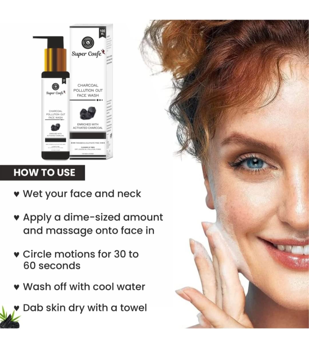 SUPER COSFE Activated Charcoal Face Wash for Oily Skin - Deep Cleansing, Detox & Brightening Formula - Fights Blackheads, Acne & Pimples - Men & Women (1g) | Perfect for Daily Skincare Routine & Pollution Protection