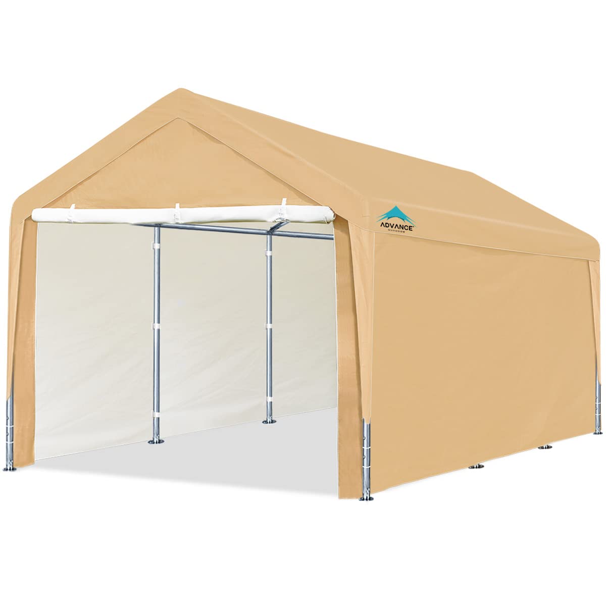 ADVANCE OUTDOOR 10x20 ft Heavy Duty Carport Canopy - Waterproof Garage Shelter for Cars, Boats & Outdoor Parties - Includes Removable Sidewalls & Zipper Doors (Beige) - Perfect for Vehicle Protection, RV Storage & Backyard Events