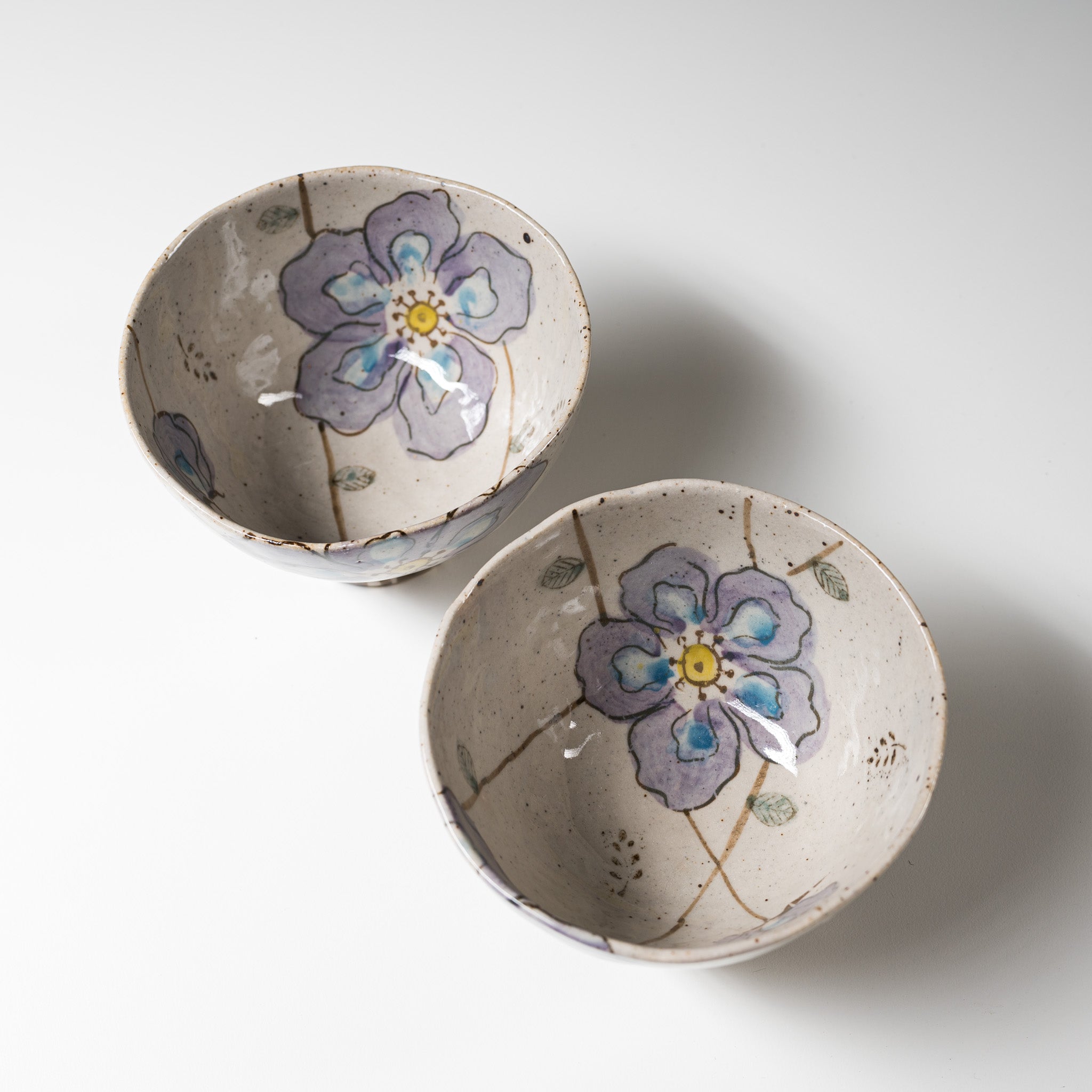 Mino Ware Wildflowers Rice Bowl - Handmade Ceramic Japanese Tea Bowl in Blue - Perfect for Matcha, Sushi & Asian Dining