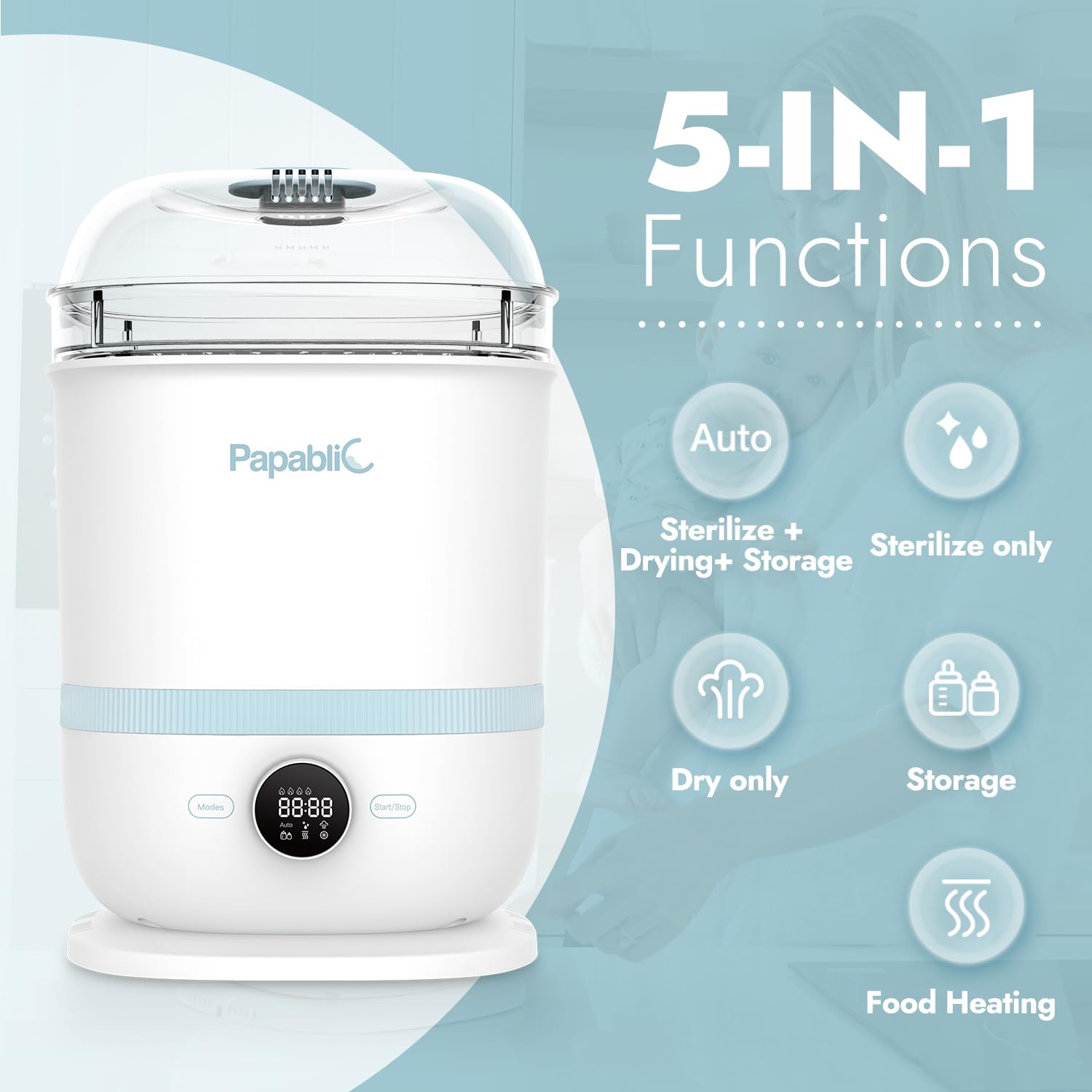 Papablic Electric Baby Bottle Sterilizer and Dryer - 13 Bottle Capacity, Large Steam Sanitizer for Baby Bottles, Pacifiers & Newborn Essentials - Perfect for Busy Parents & Large Families