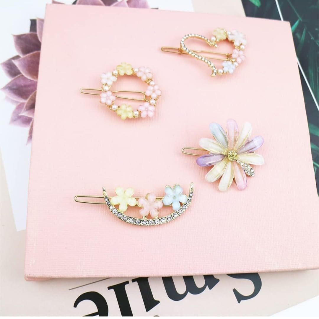 Korean Hair Clips for Women & Girls - Sparkly Rhinestone Bobby Pins, Pearl Resin Acrylic Hair Slides - Elegant Hair Accessories for Parties, Weddings & Daily Wear
