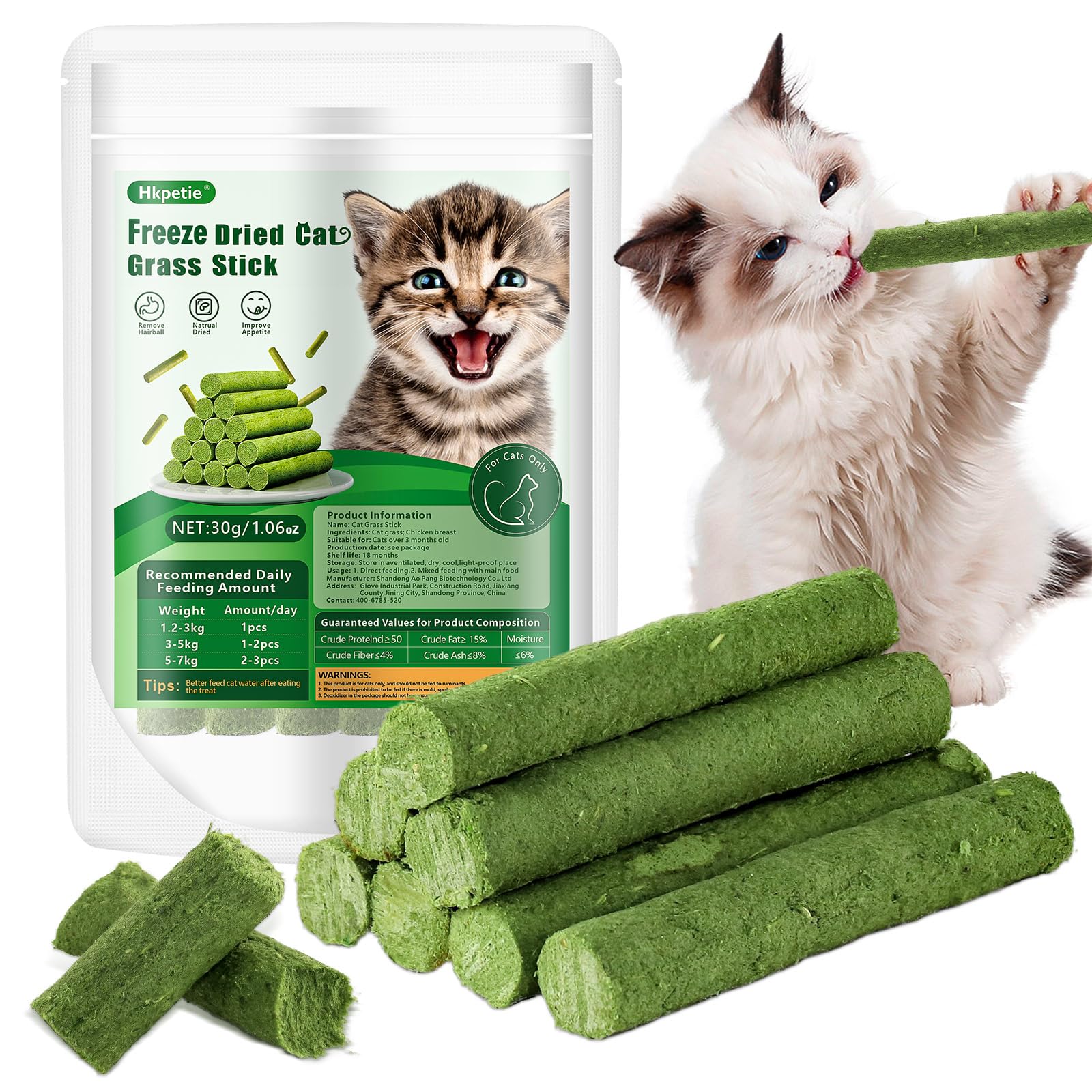 30g Organic Cat Grass Sticks - Natural Cat Treat for Teeth Cleaning & Hairball Control | Healthy Edible Cat Chew Toy | Indoor Cat Enrichment & Digestive Aid