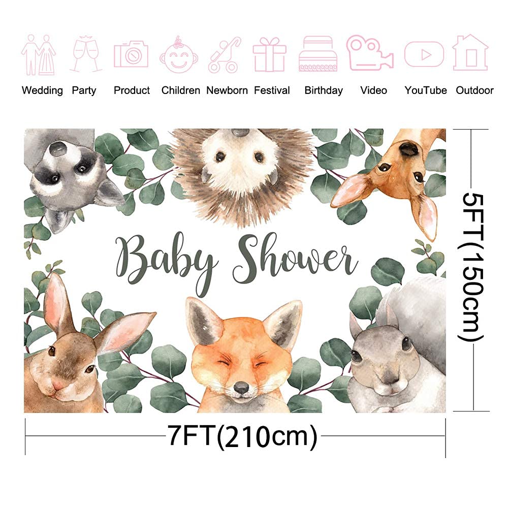 Woodland Baby Shower Backdrop for Boys - 7x5ft Greenery Forest Theme with Cute Animals - Perfect for Cake Table Decor, Photo Booth Props & Party Background - Ideal for Baby Showers, Gender Reveals & Nursery Decorations