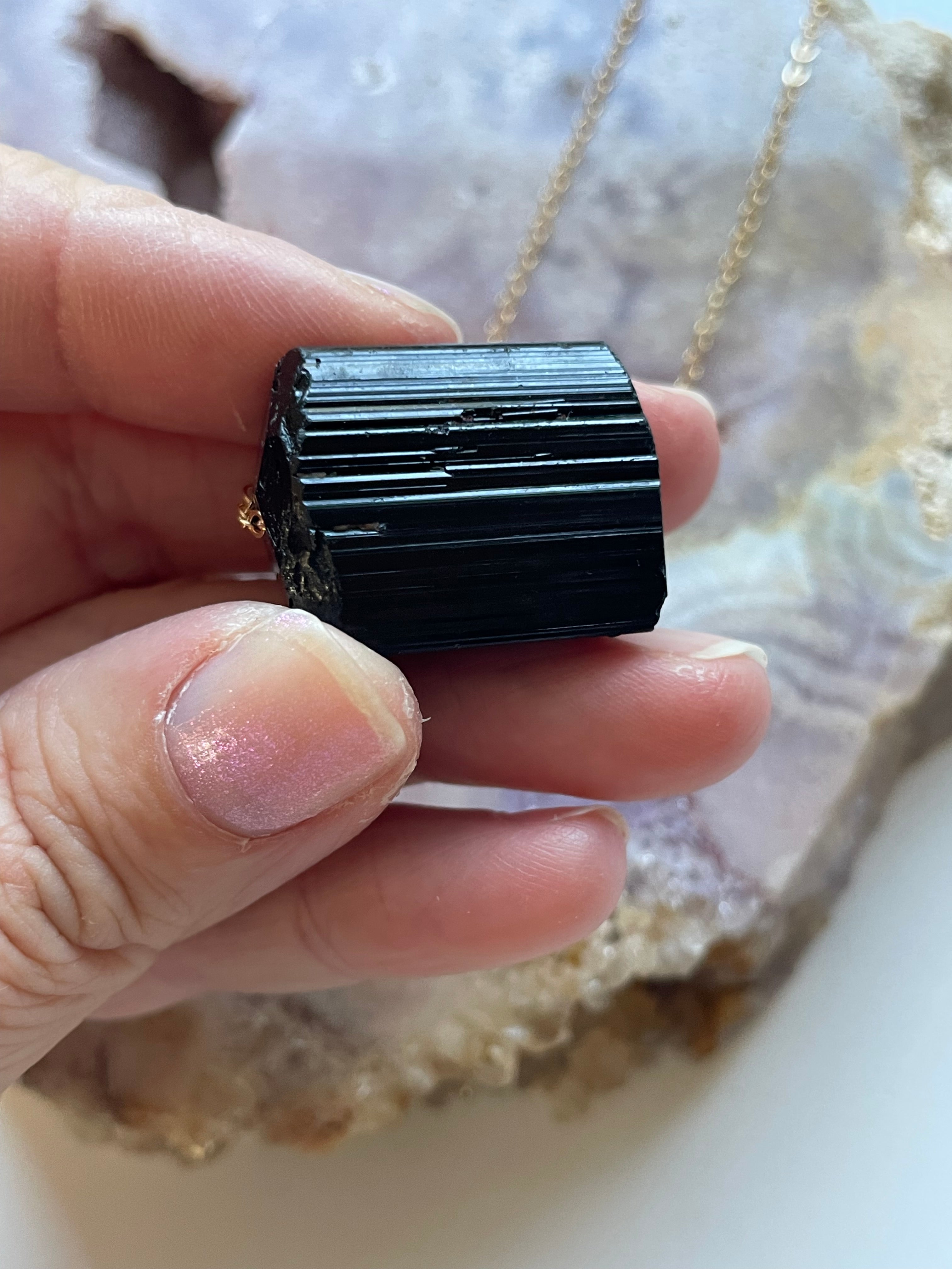 Chunky Black Tourmaline Necklace for Women - Natural Stone Jewelry for Protection & Healing - Perfect for Meditation, Yoga & Spiritual Gifts