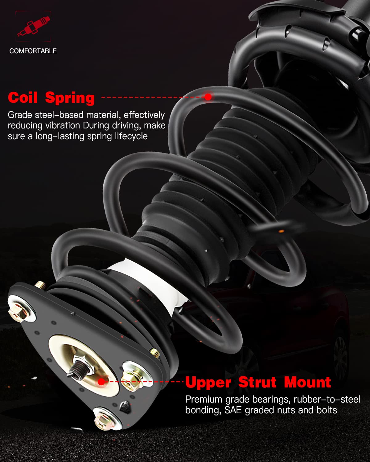Mazda 3 & Mazda 5 Front Complete Strut Assembly (2004-2013 & 2006-2010) - 2-Piece Shock Absorber & Spring Kit - Replacement for OEM 172264 & 172263 - Perfect for Smooth Ride & Suspension Repair