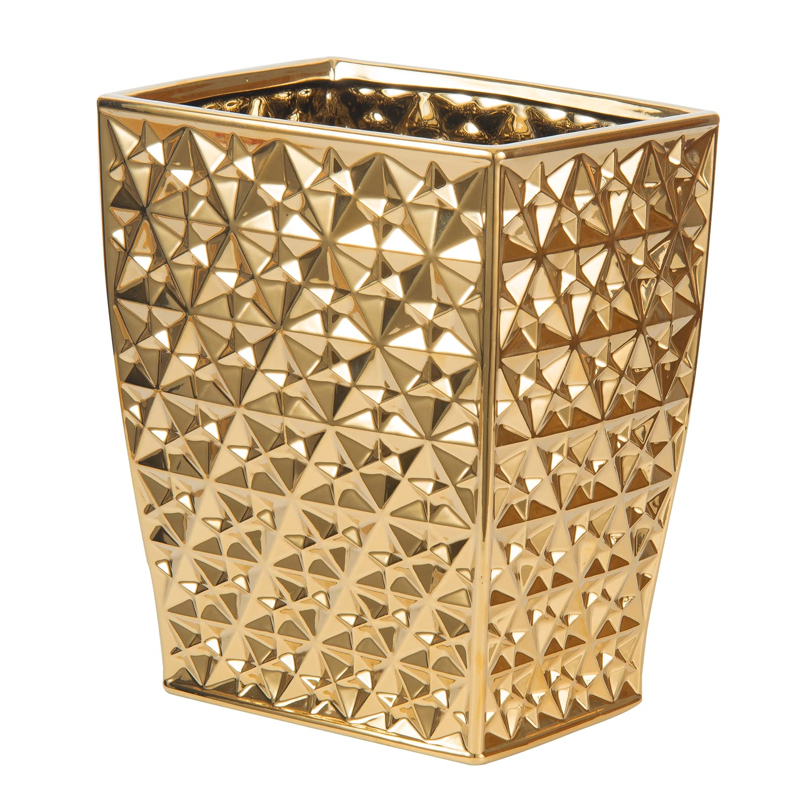 Premium Ceramic Gold Square Trash Can - Stylish Waste Bin for Kitchen, Bathroom, Bedroom, Home Office & Kids Room | Durable Garbage Container with Lid | Perfect for Modern Homes & Small Spaces