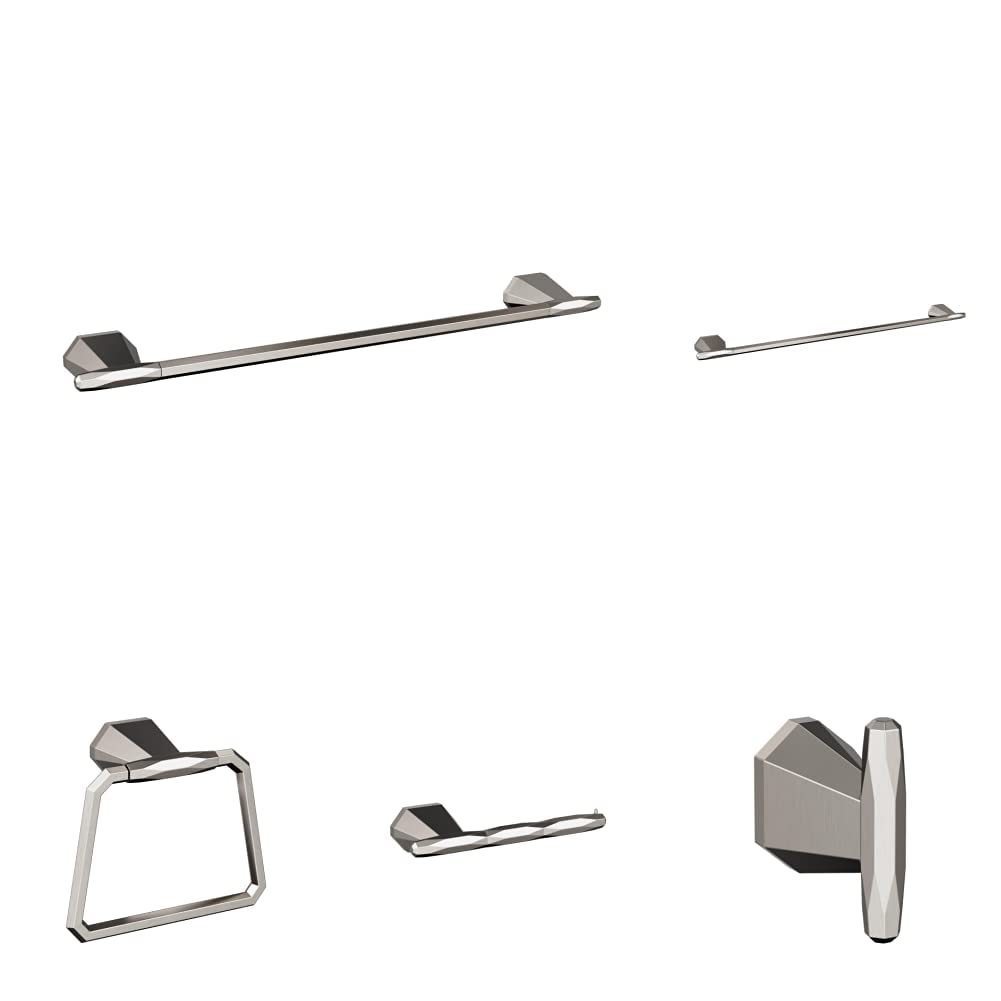 Amerock Brushed Nickel 5-Piece Bathroom Accessories Set - St. Vincent Collection for Modern Bathroom Decor | Includes Towel Bar, Robe Hook, Toilet Paper Holder & More