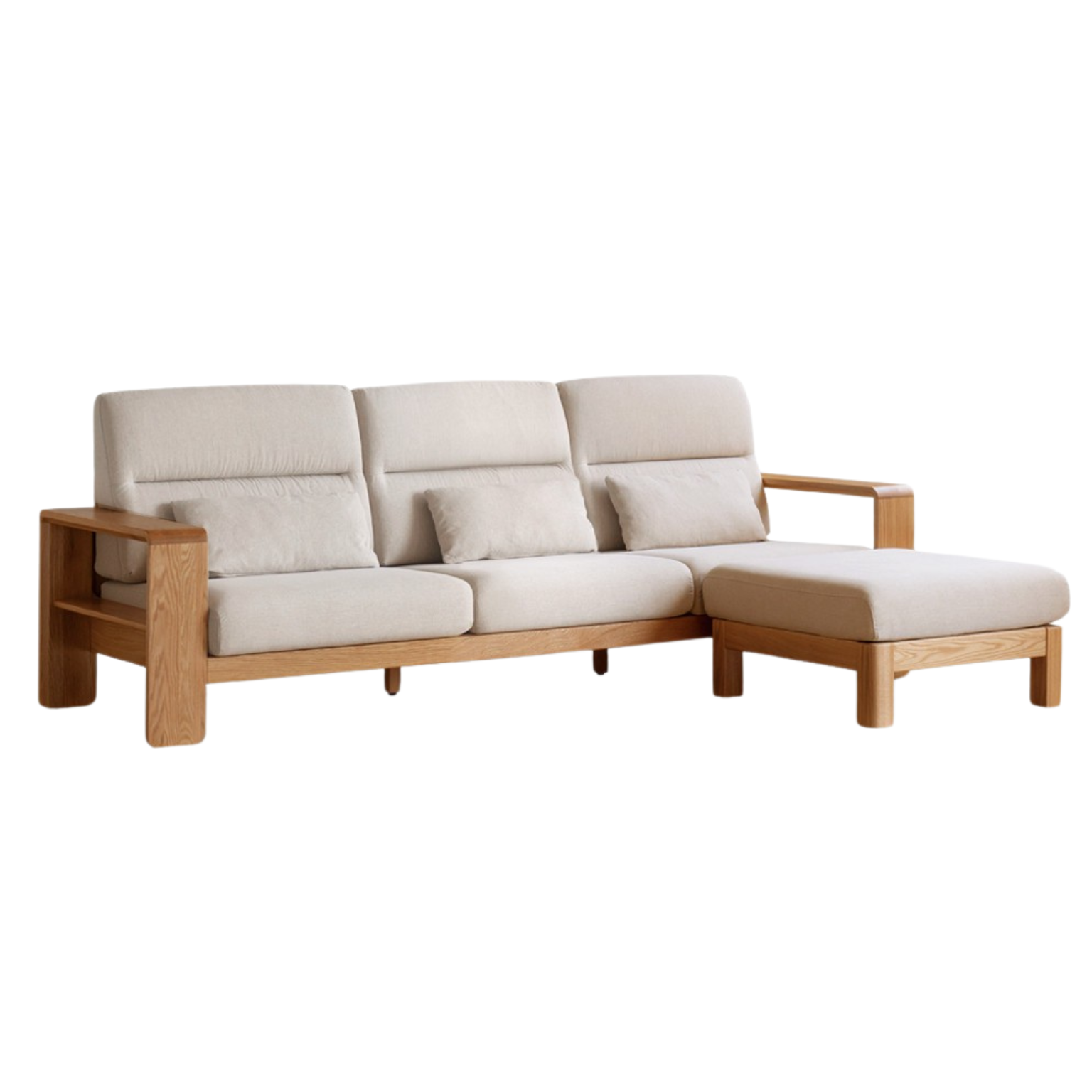 Oak Solid Wood Modern Log Style Corner Fabric Sofa - Rustic Cabin Furniture for Living Room, Lodge & Cozy Home Decor