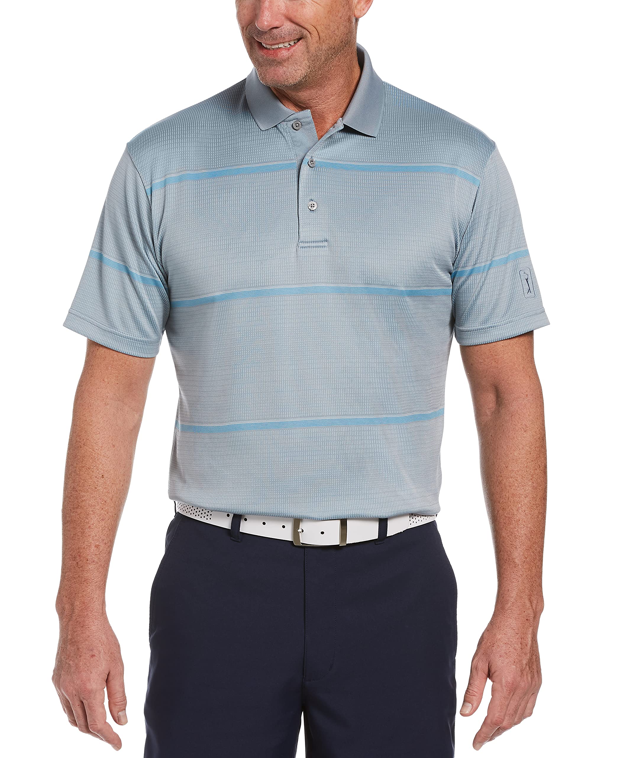 PGA TOUR Men's Performance Golf Polo Shirt - Moisture Wicking, Breathable, Large Scale Jacquard Design - Perfect for Golf, Casual Wear & Outdoor Activities