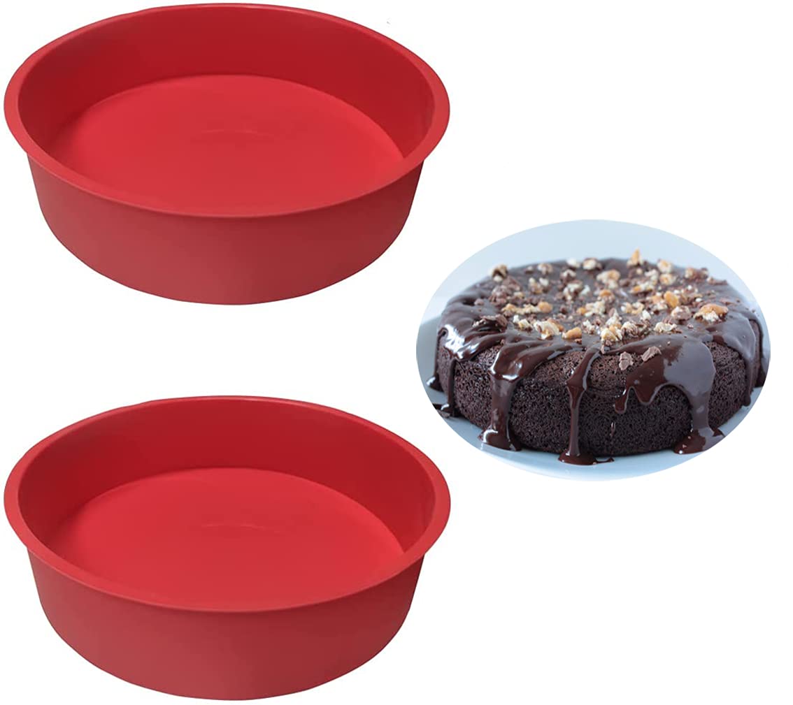 2-Pack 8 Inch Silicone Cake Pans for Baking - Non-Stick Round Cake Molds with Quick Release, Perfect for Cheesecake, Chocolate Cake, Brownies & Puddings - Ideal for Home Baking, Parties & Holiday Desserts