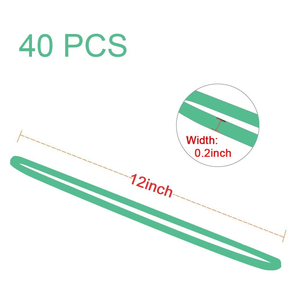 AMUU Heavy Duty Rubber Bands - 12 Inch Large Flat Fold Elastic Bands (40 Pack) for 8-33 Gallon Trash Cans - Green Office & Home Supplies - Perfect for File Folders, Storage Organization & Household Use